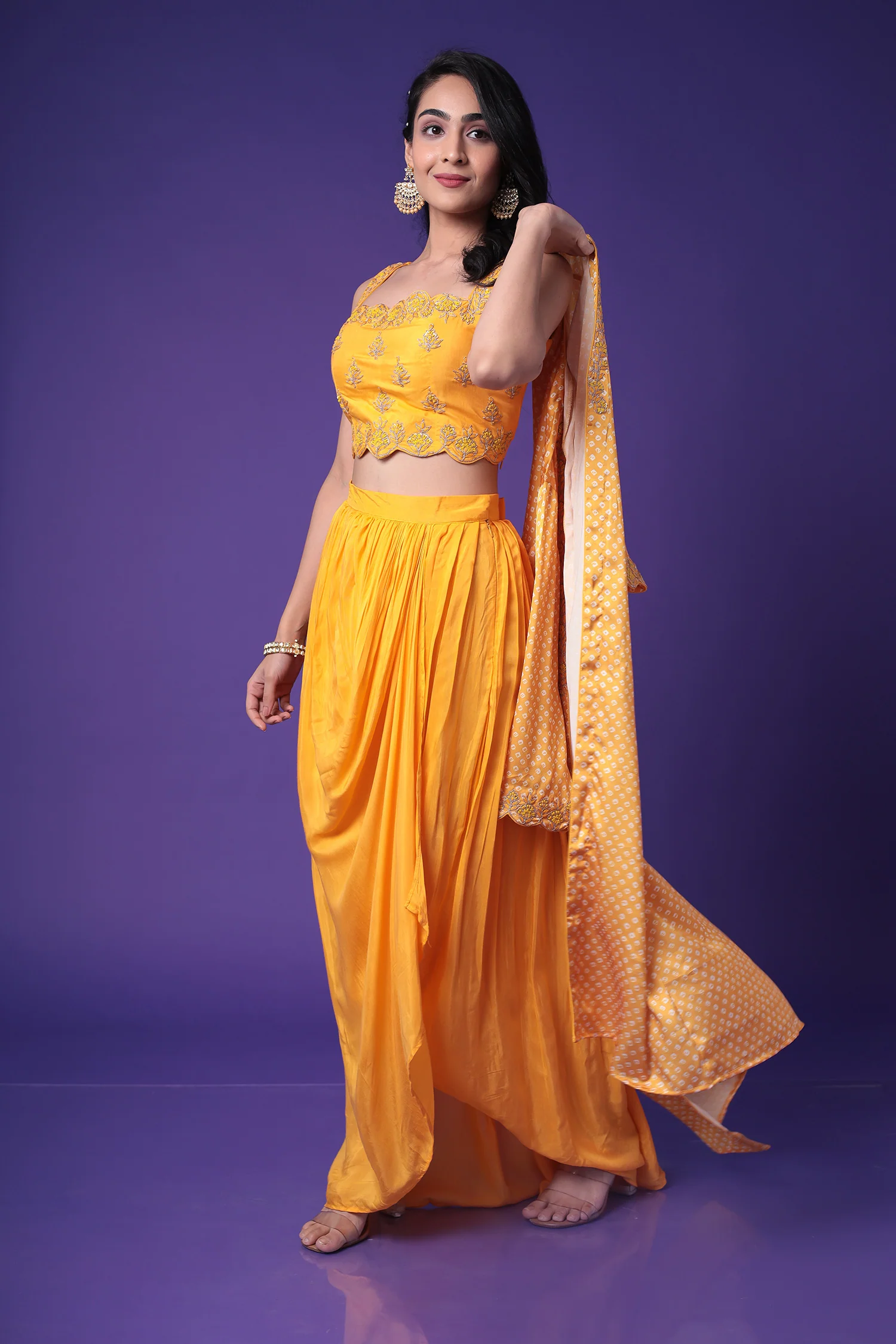 Bandhej Silk Jacket Style Indowestern with Dori and Embroidery - Image 5