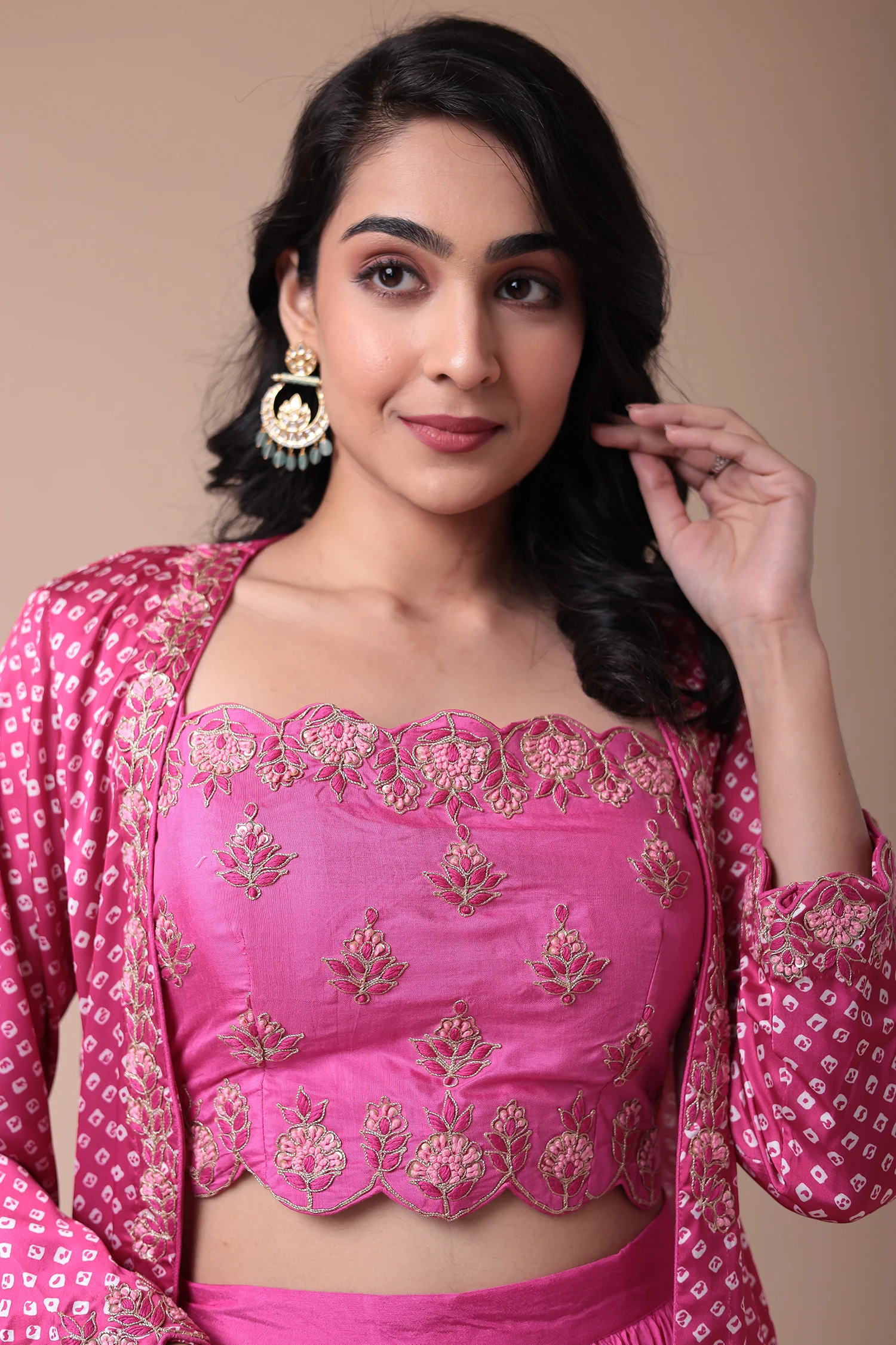 Bandhej Silk Jacket Style Indowestern with Dori and Embroidered work. - Image 15