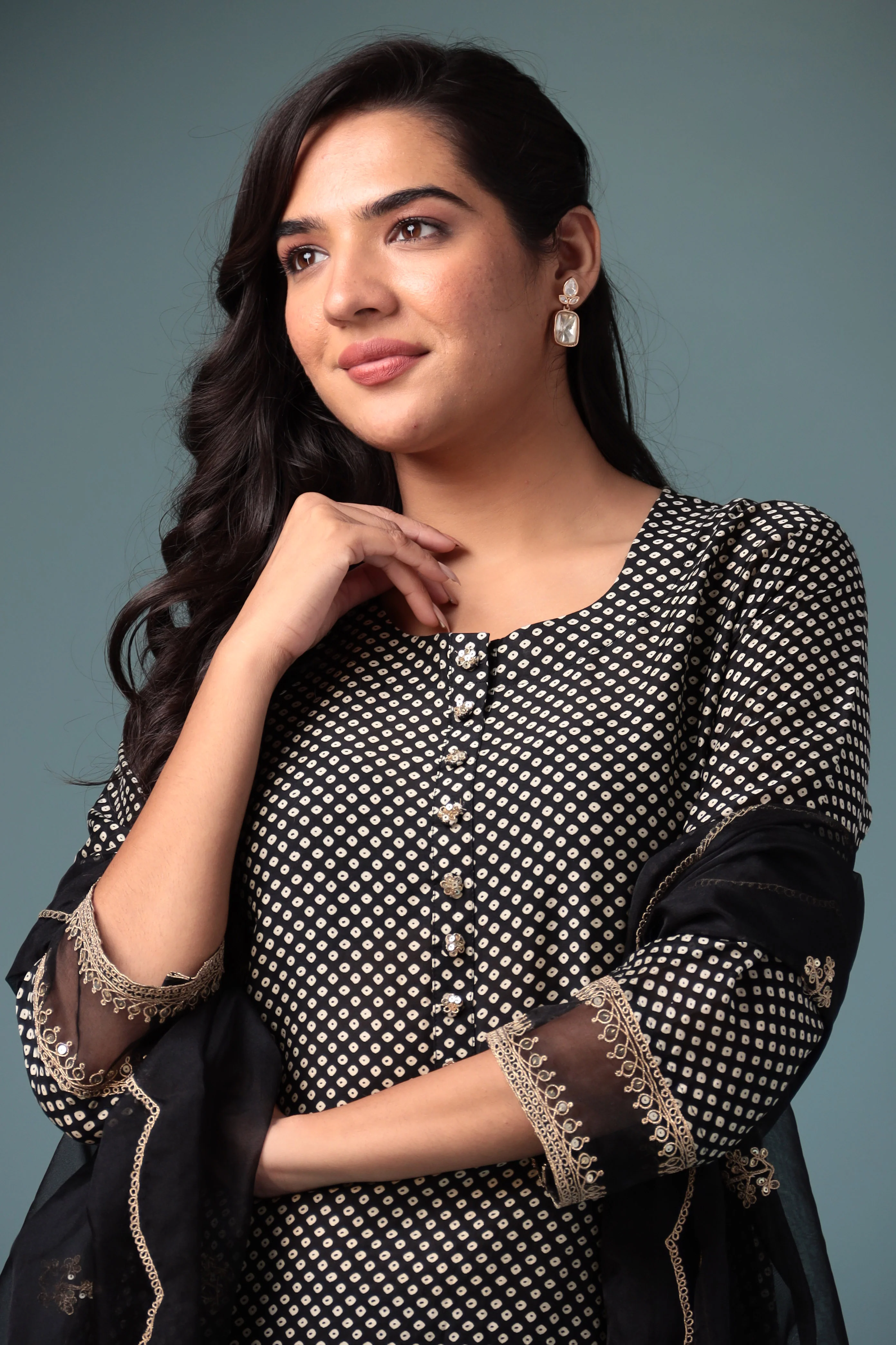 Bandhej Silk Kurta Stitched with Dori work. - Image 2
