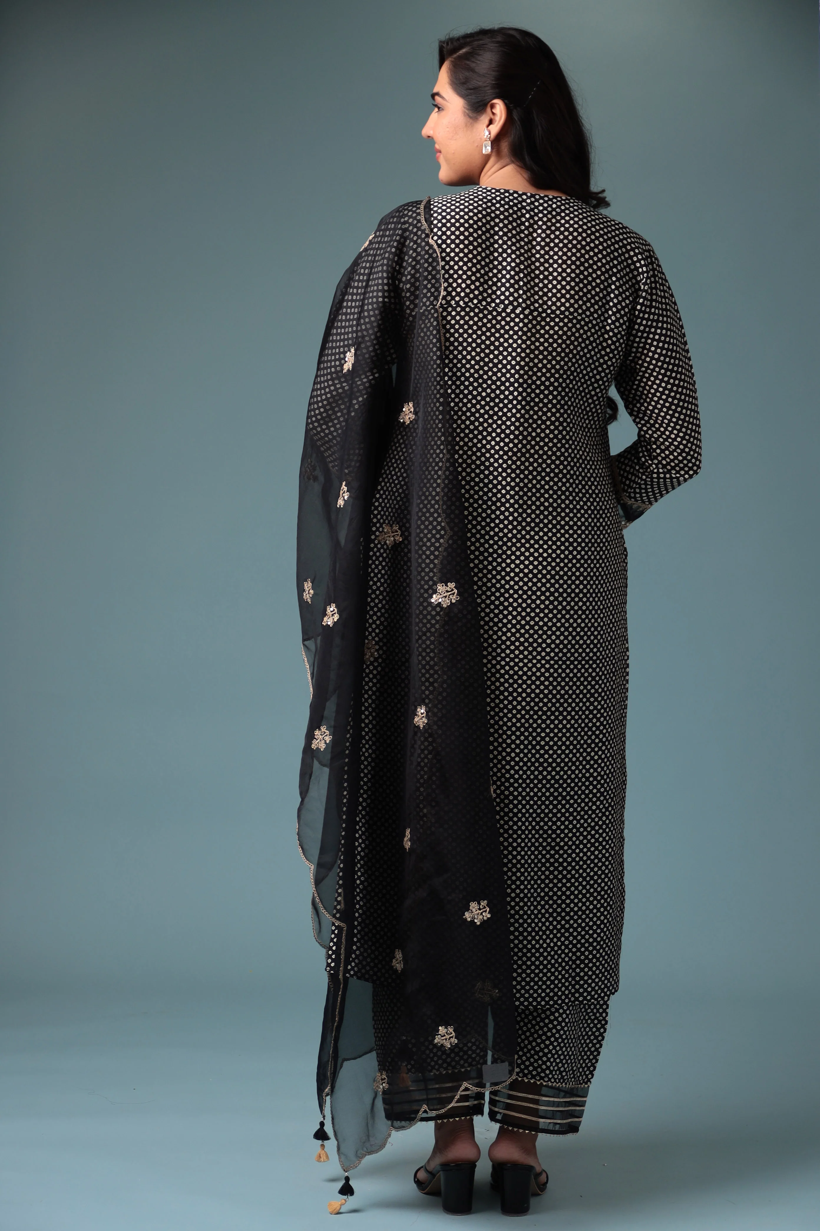 Bandhej Silk Kurta Stitched with Dori work. - Image 21