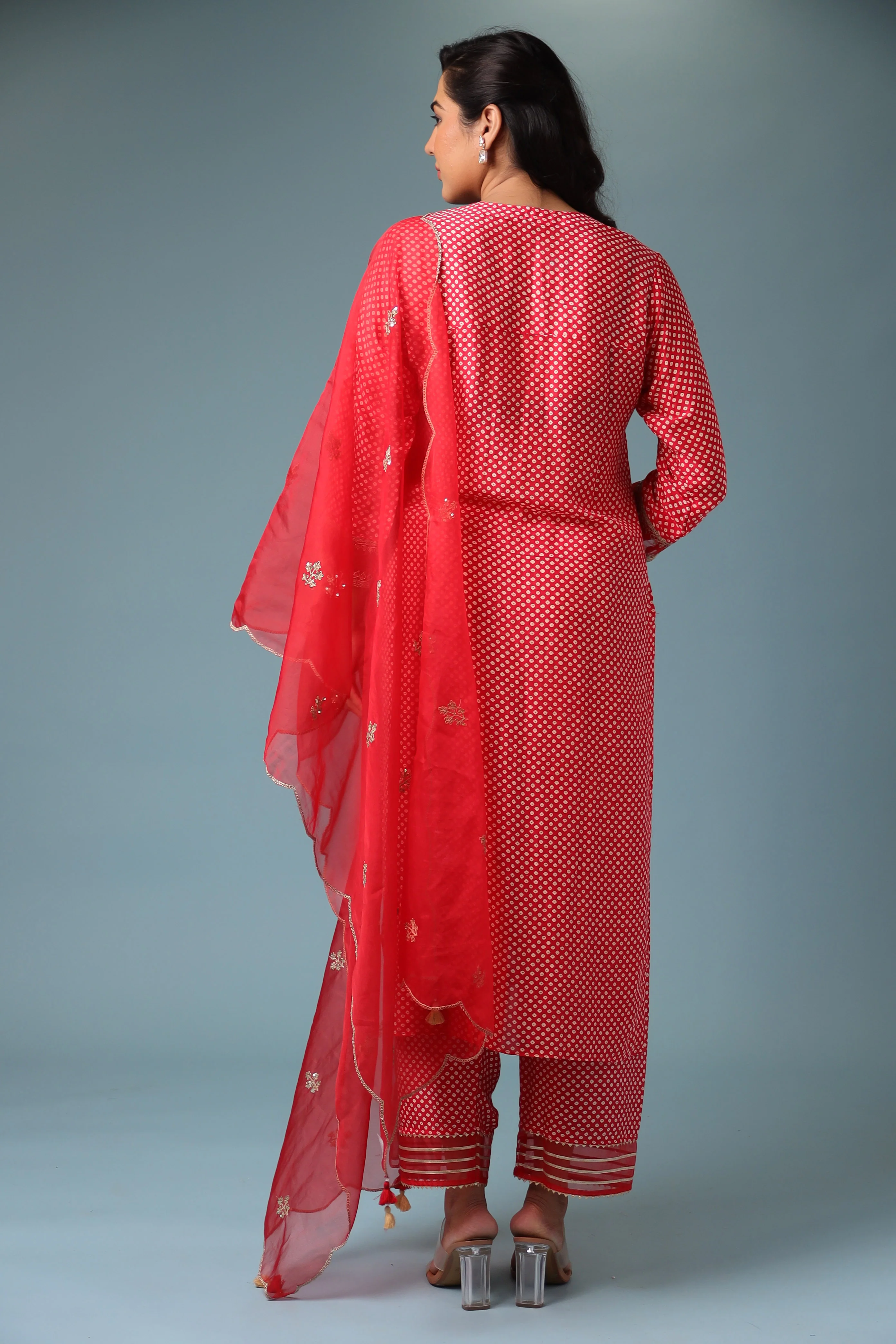 Bandhej Silk Kurta Stitched with Dori work. - Image 7