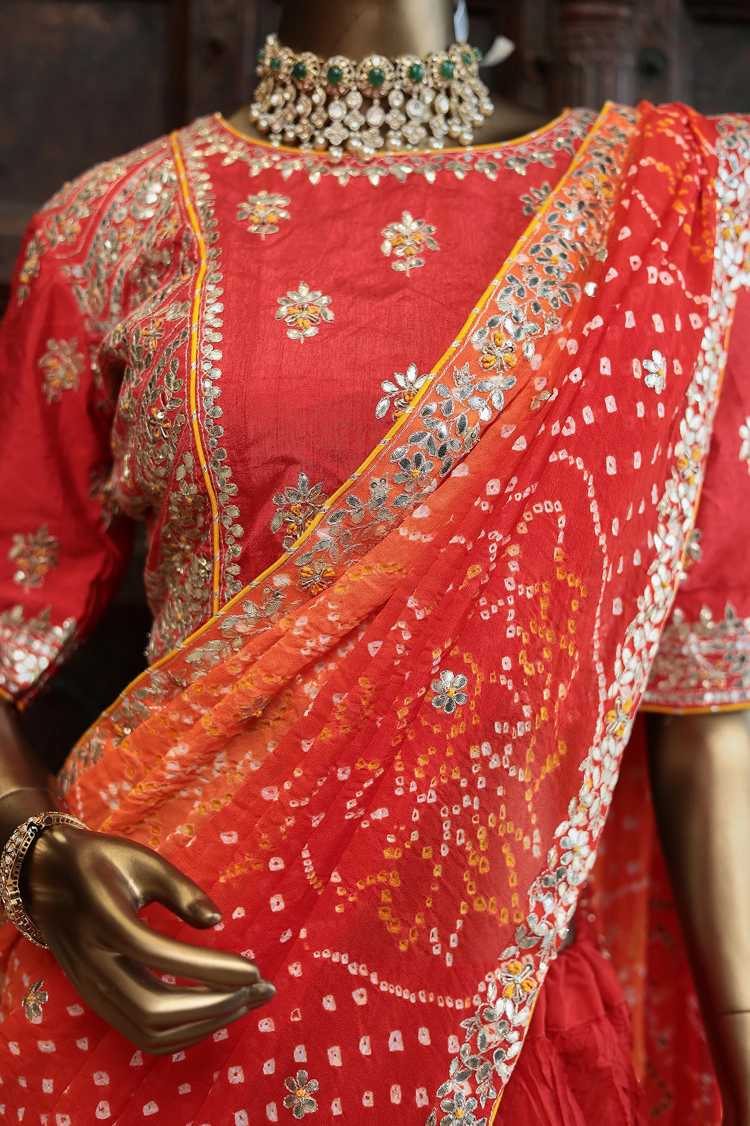 Silk Crush Lehenga with Bandhej Duppatta with Zardozi Work Blouse. - Image 3