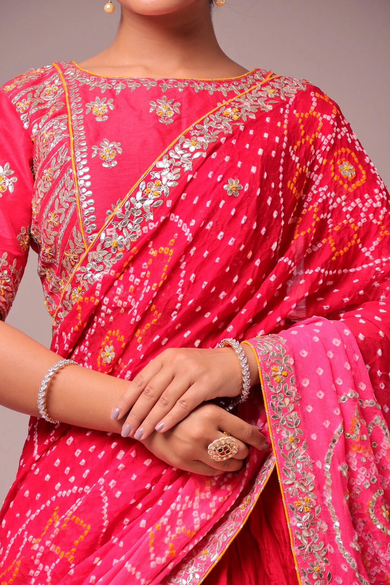Exquisite Bandhej Silk Lehenga with Intricate Gota Patti Embellishments. - Image 4