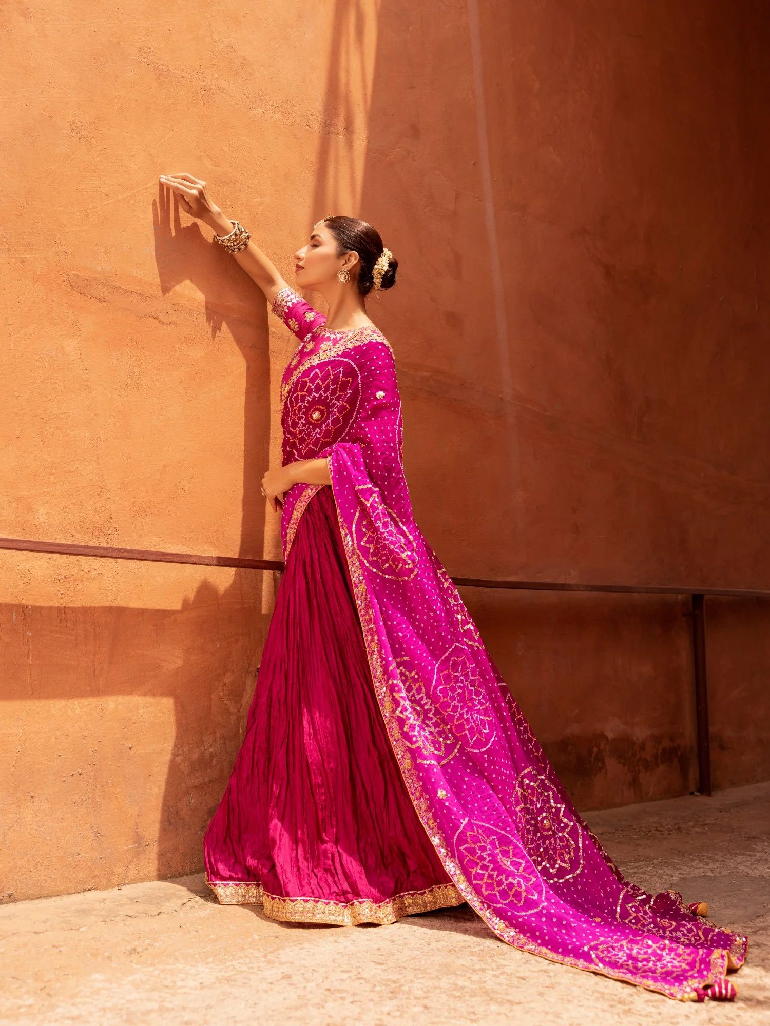 Silk Crush Lehenga with Bandhej Duppatta with Zardozi Work Blouse. - Image 10