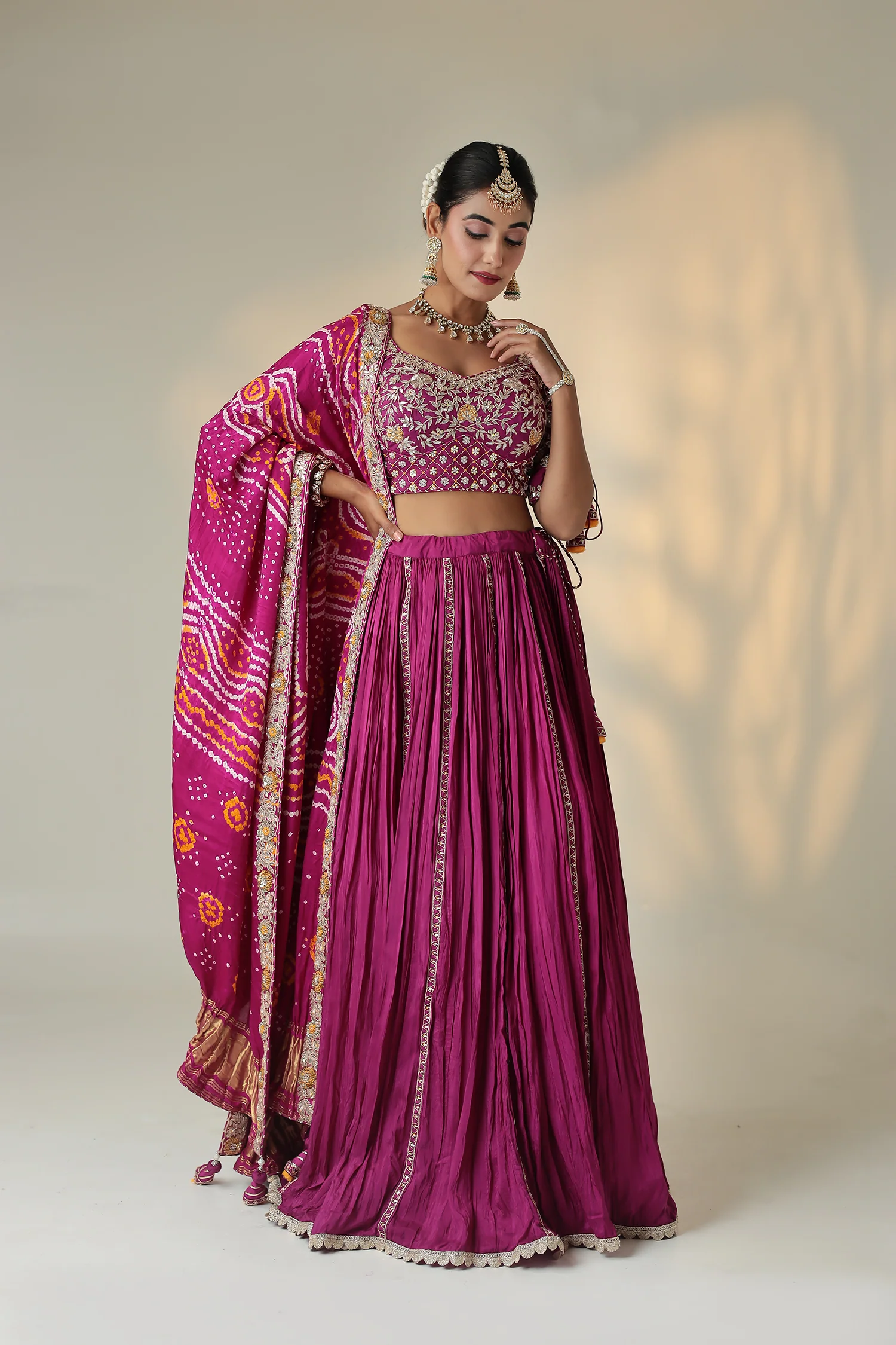 Bandhej Silk Lehenga Embellished with Gota Patti, Thread and Zardozi work. - Image 3