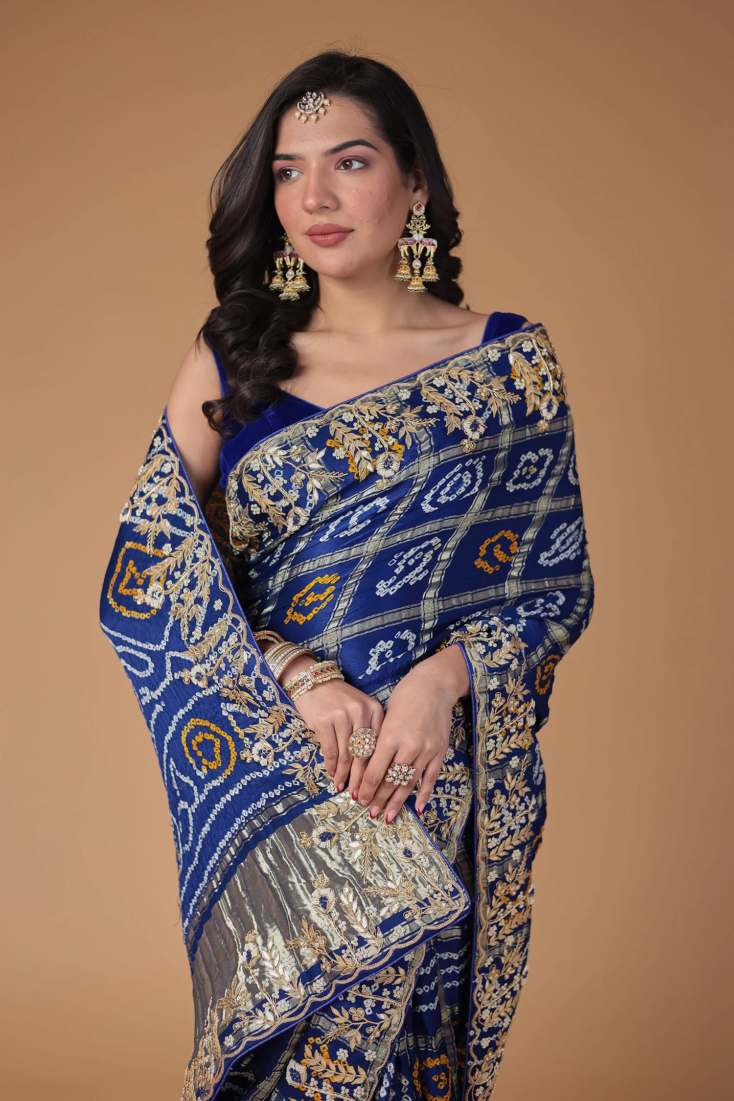 Bandhej Silk Saree with Gota Patti and Zardozi work - Image 2