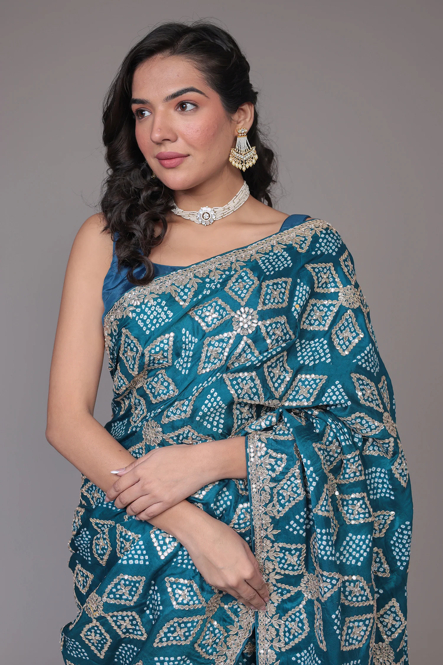 Bandhej Silk Saree with Gota Patti work - Image 2