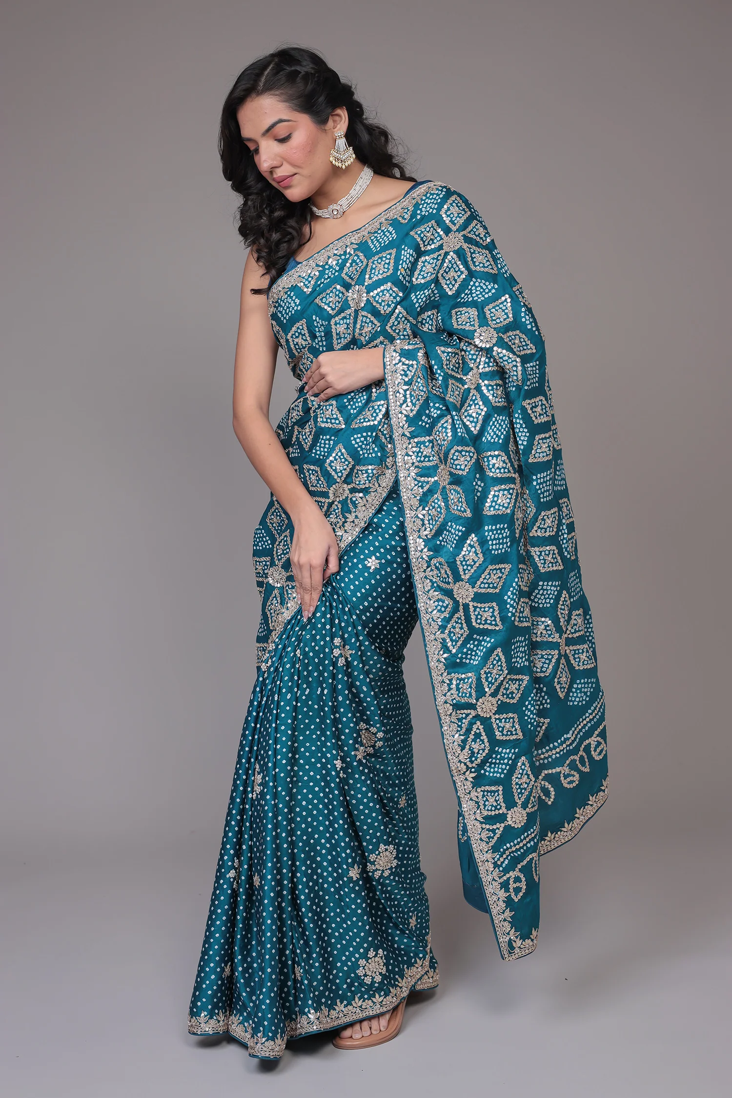 Bandhej Silk Saree with Gota Patti work - Image 5