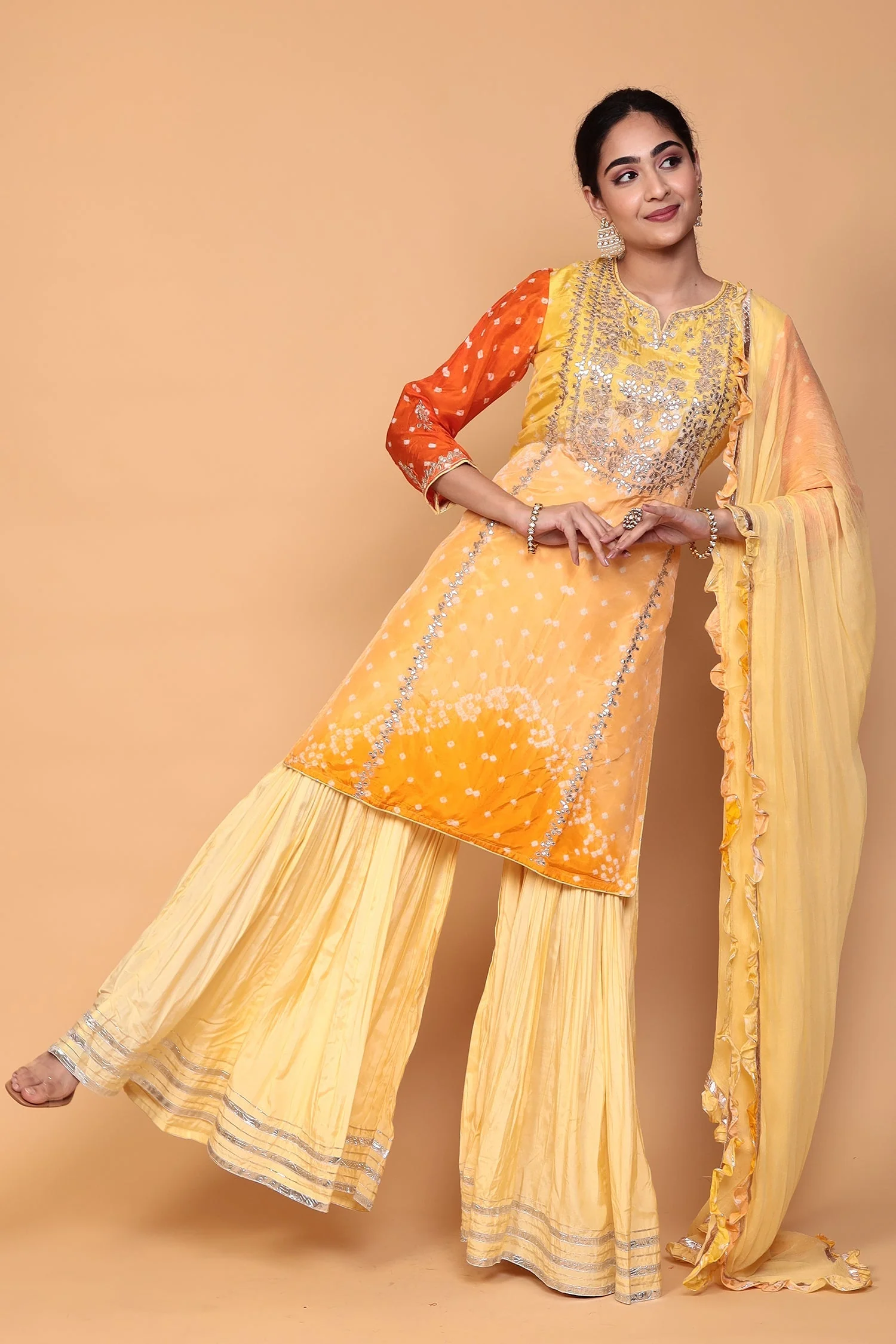 Bandhej Silk Suit with Dori, Gota Patti work. - Image 7