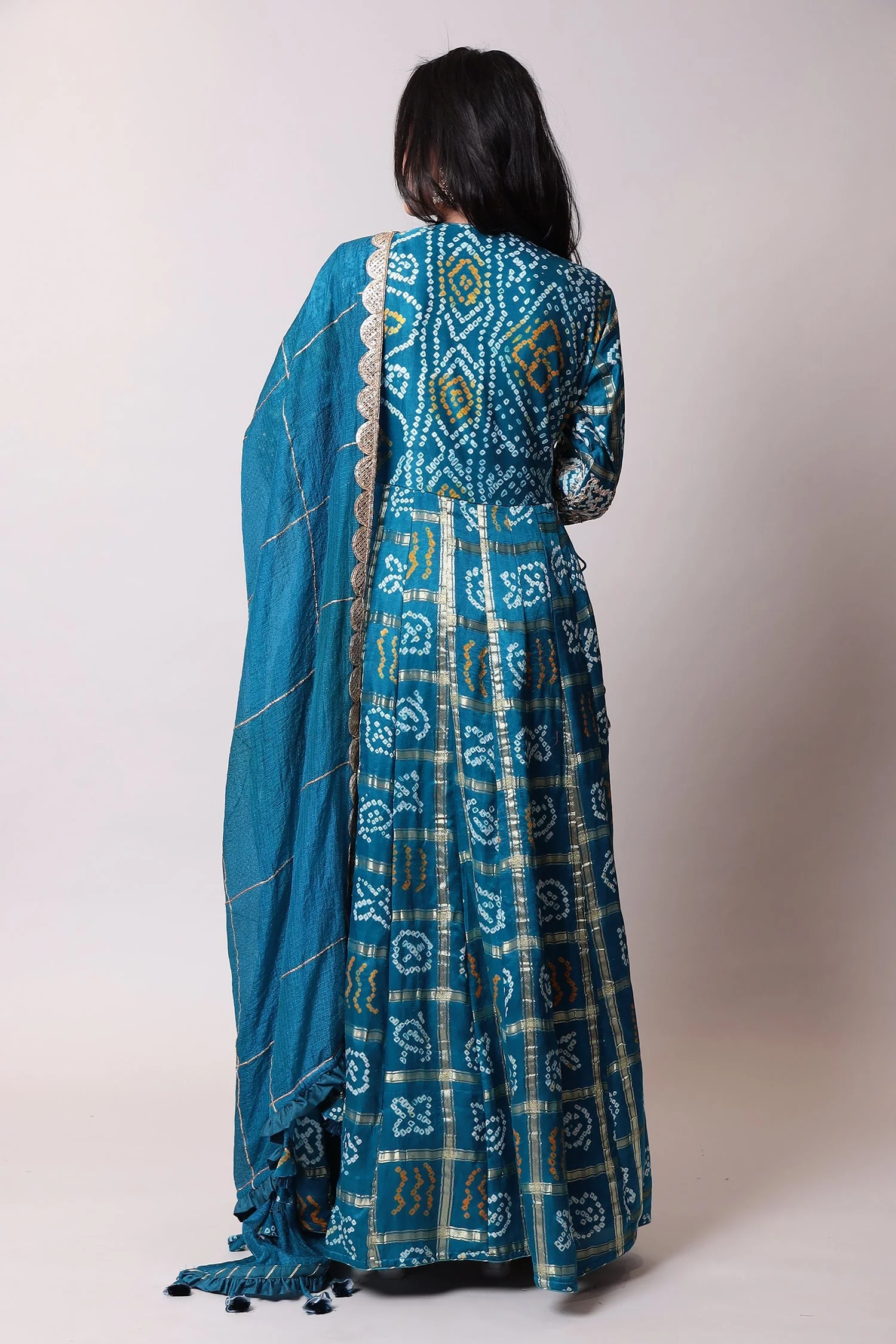 Ghatchola Bandhej Silk Suit with Gota Patti work - Image 4
