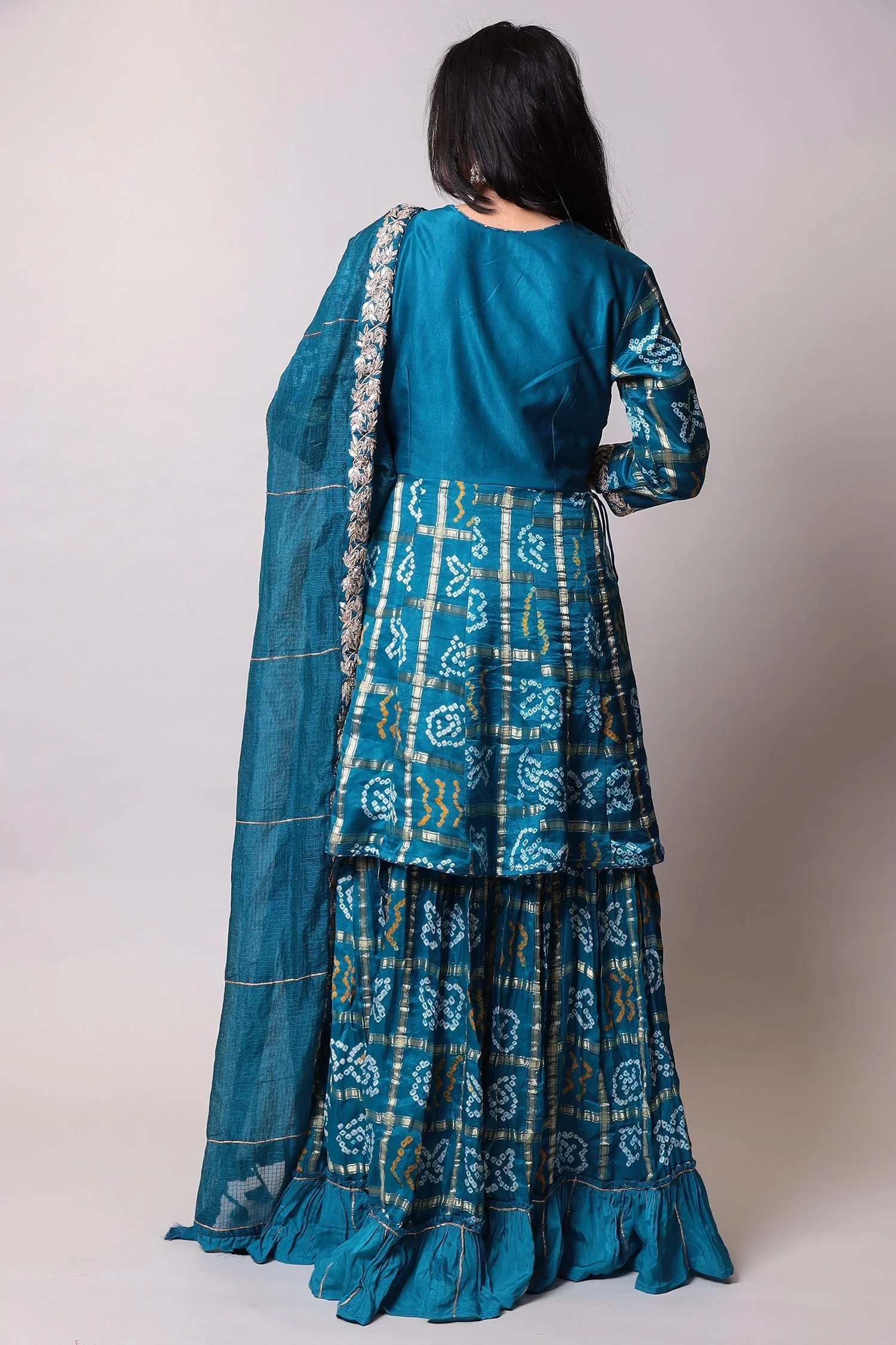 Bandhej Silk Suit with Gota Patti, Ghatchola work. - Image 3