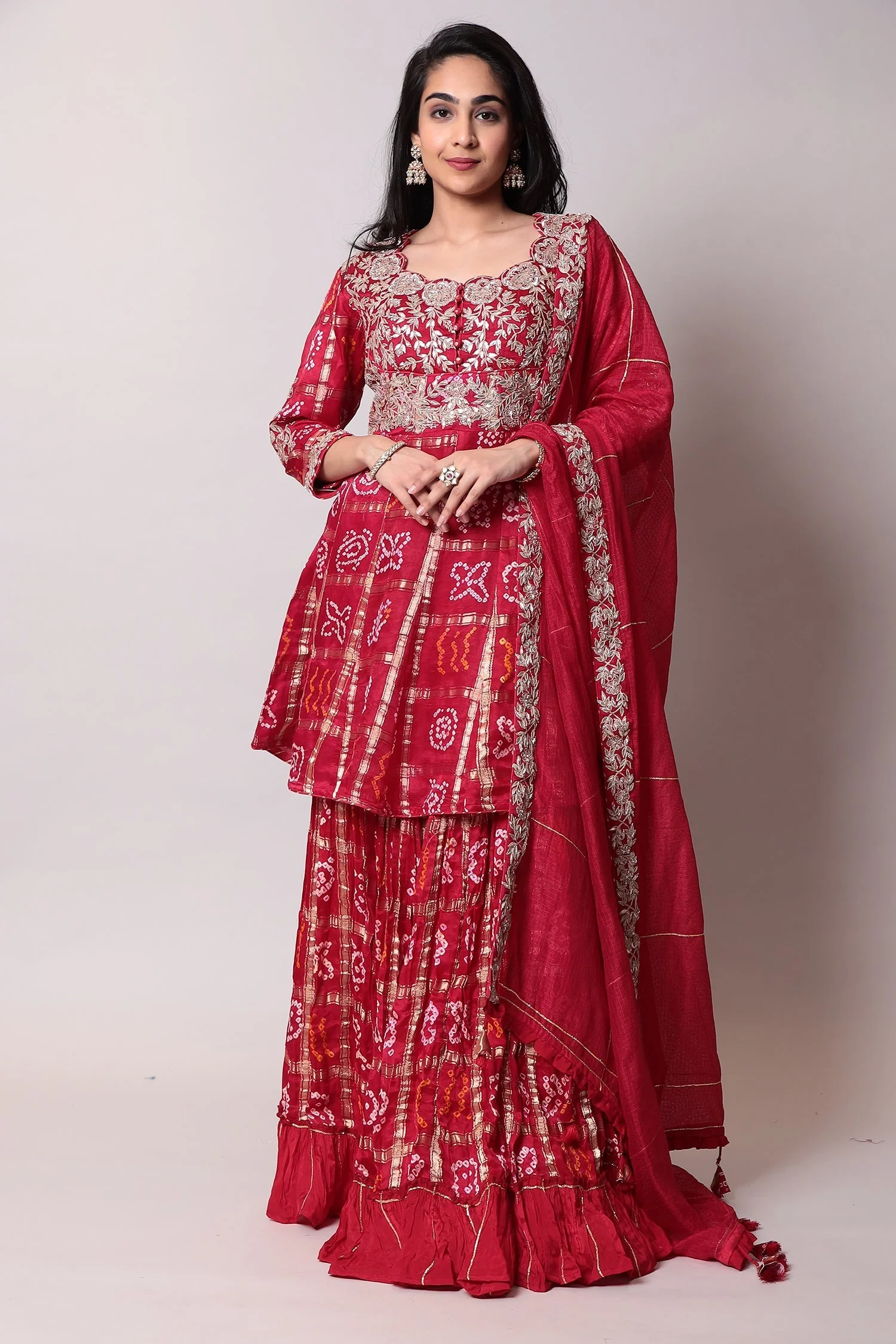 Bandhej Silk Suit with Gota Patti, Ghatchola work. - Image 5