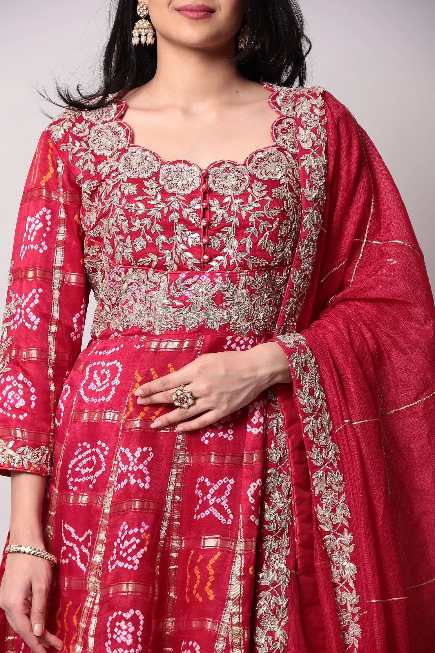Bandhej Silk Suit with Gota Patti, Ghatchola work. - Image 6