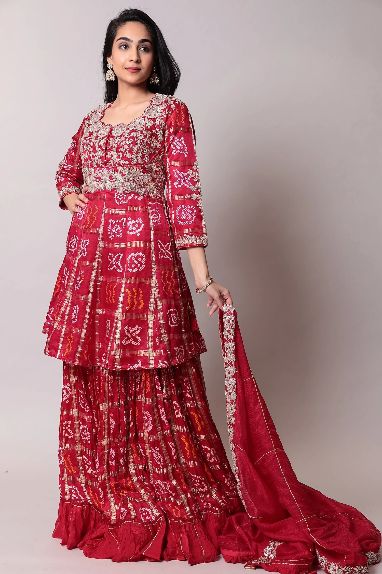 Bandhej Silk Suit with Gota Patti, Ghatchola work. - Image 7