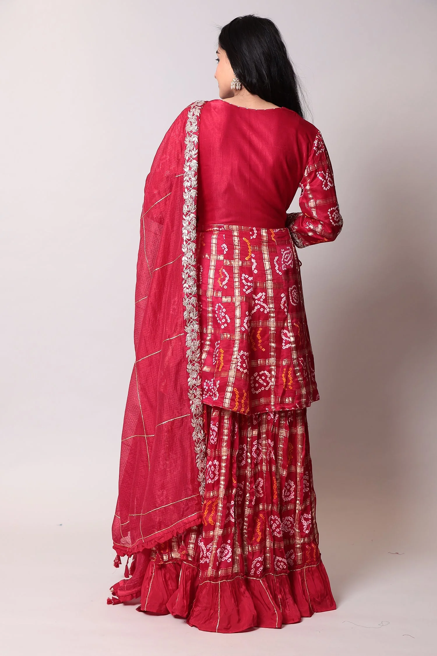 Bandhej Silk Suit with Gota Patti, Ghatchola work. - Image 8