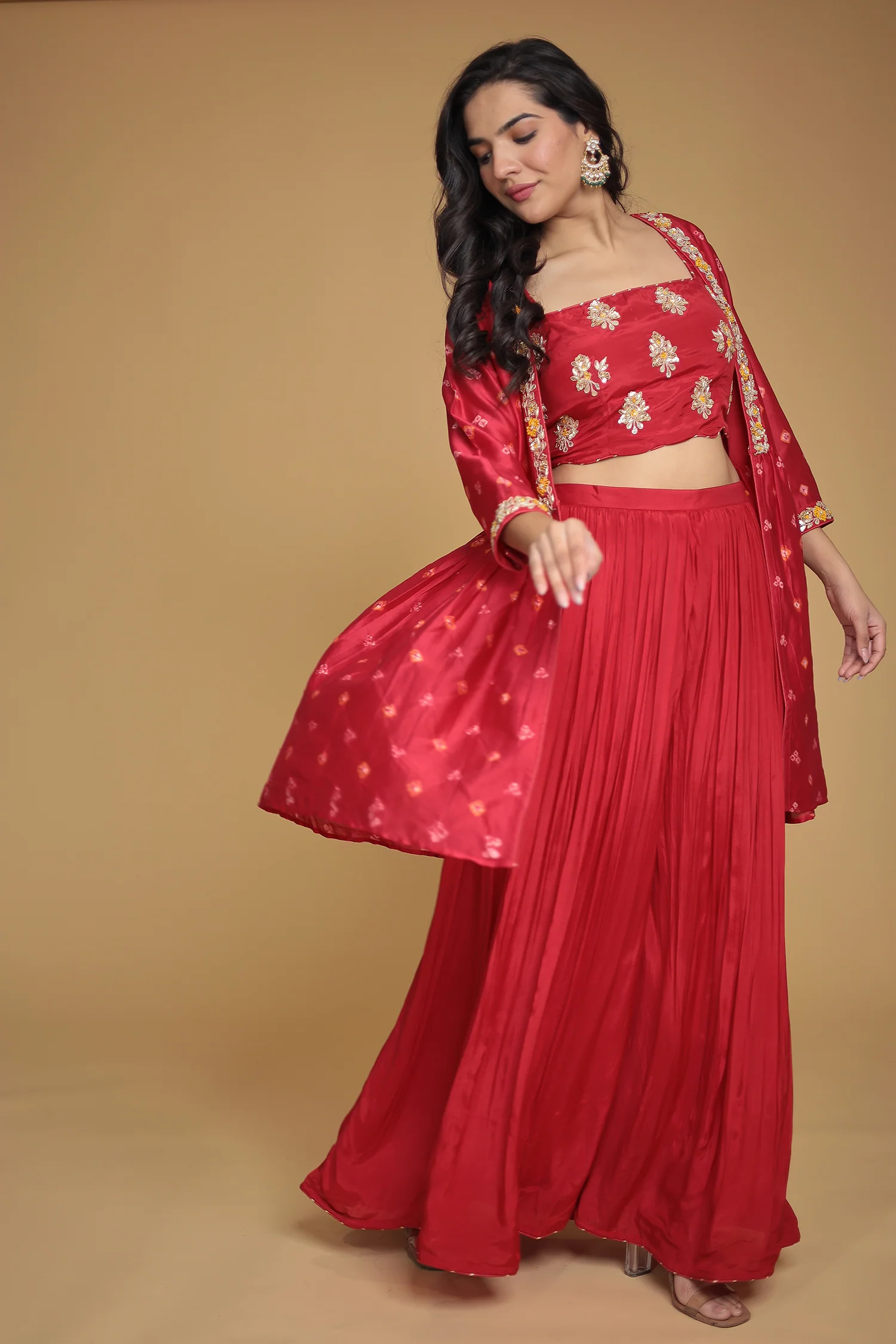 Bandhej Jacket Style Chanderi Indo Western with Gota Patti work. - Image 5