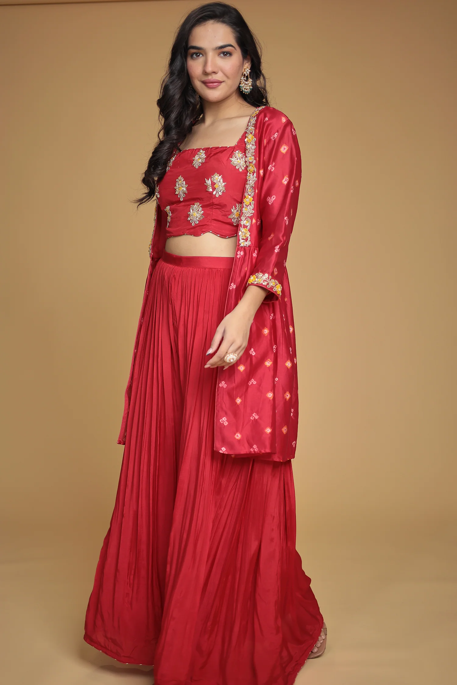 Bandhej Jacket Style Chanderi Indo Western with Gota Patti work. - Image 7