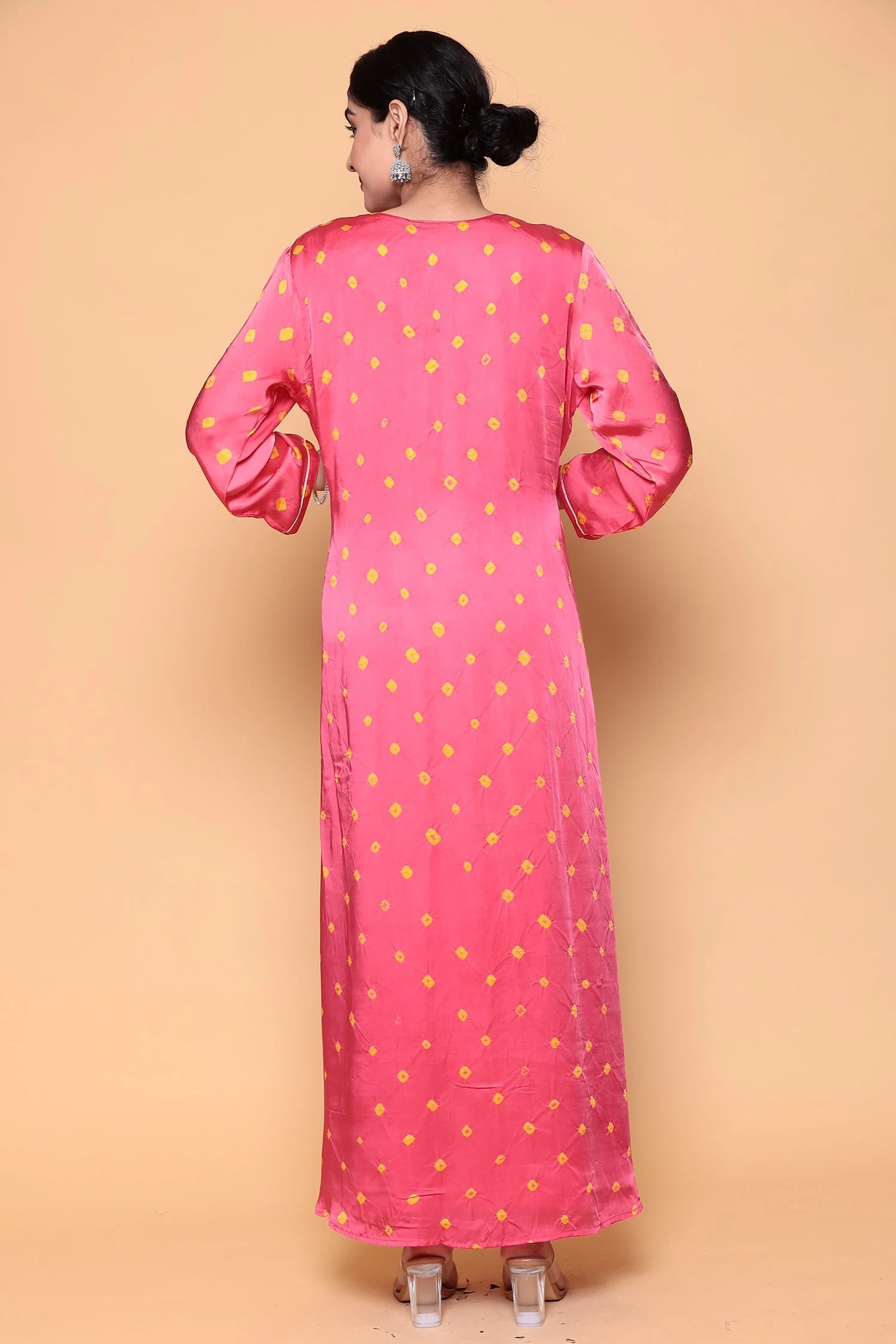 Asymmetric Bandhej Silk Suit with Gota work. - Image 8