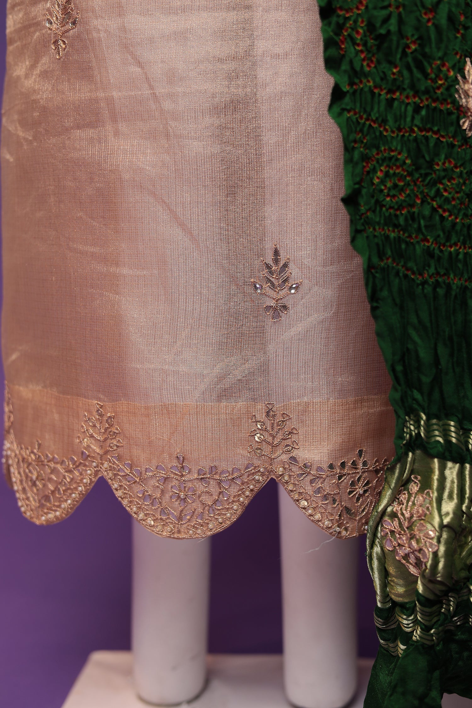 Tissue Unstitched Suit with Dori, Gota Patti and Pearl work - Image 5