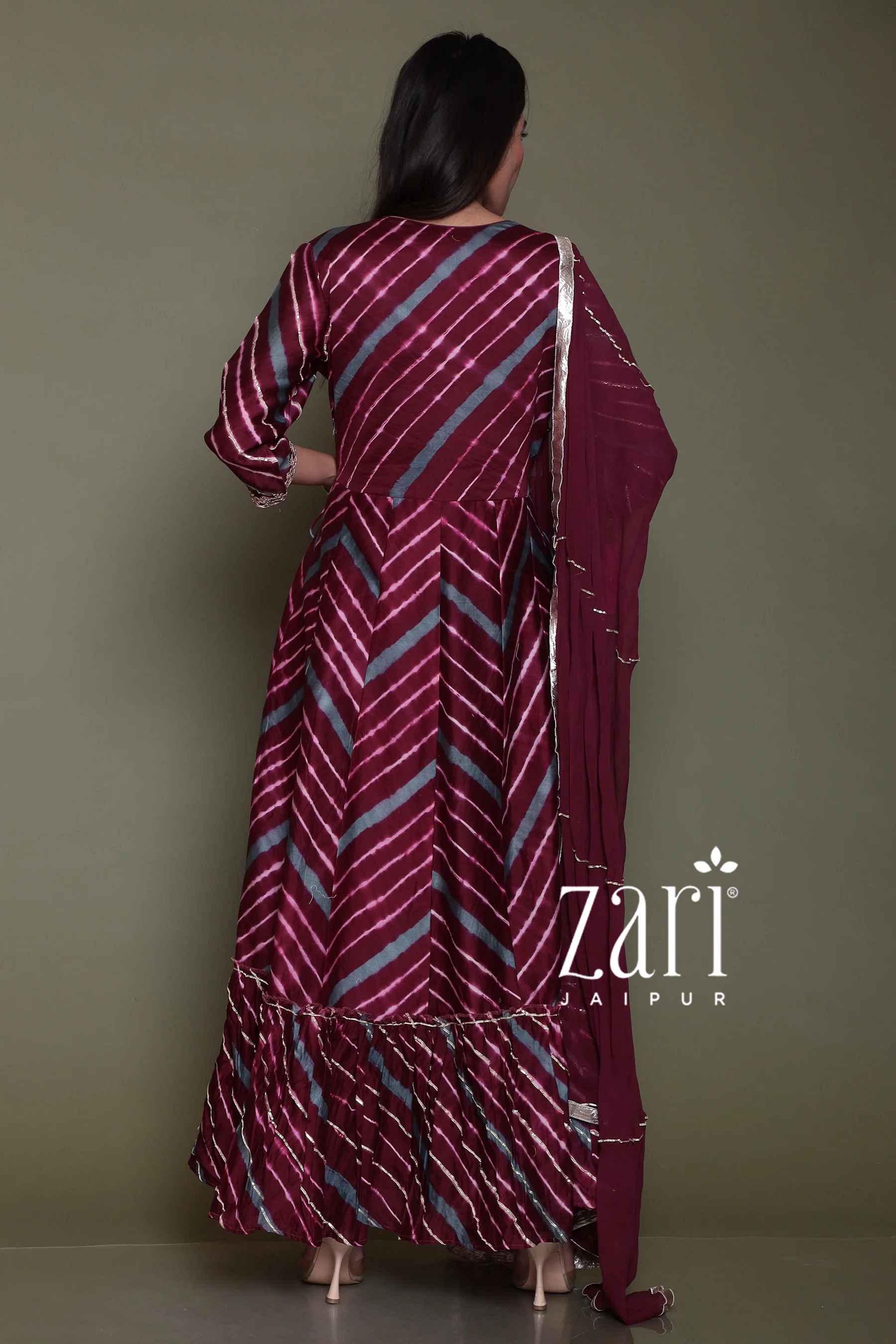 Chanderi silk Leheriya Suit with Aari, Gota Patti, Sequins, Thread, Zardozi work. - Image 2