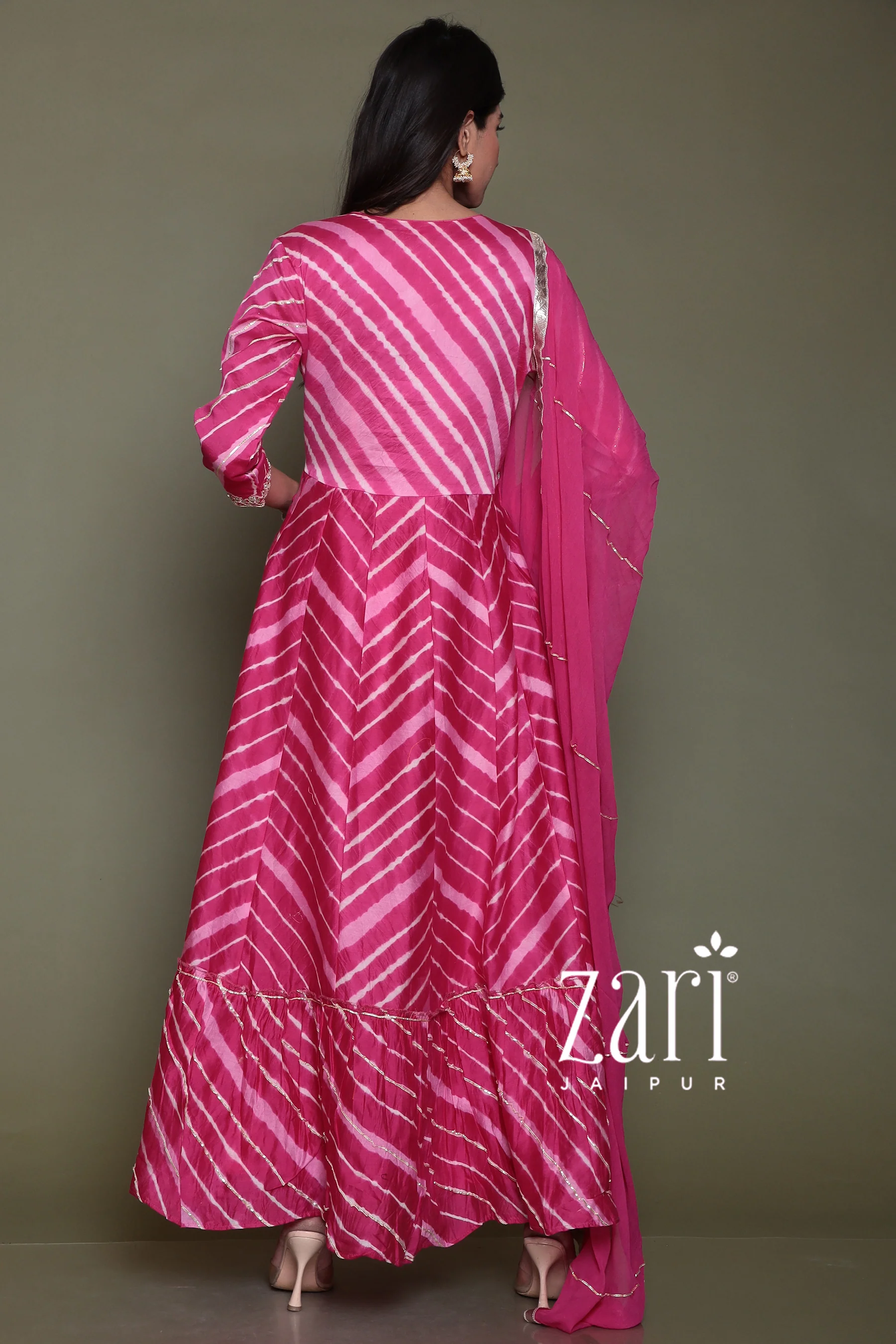 Chanderi silk Leheriya Suit with Aari, Gota Patti, Sequins, Thread, Zardozi work. - Image 5