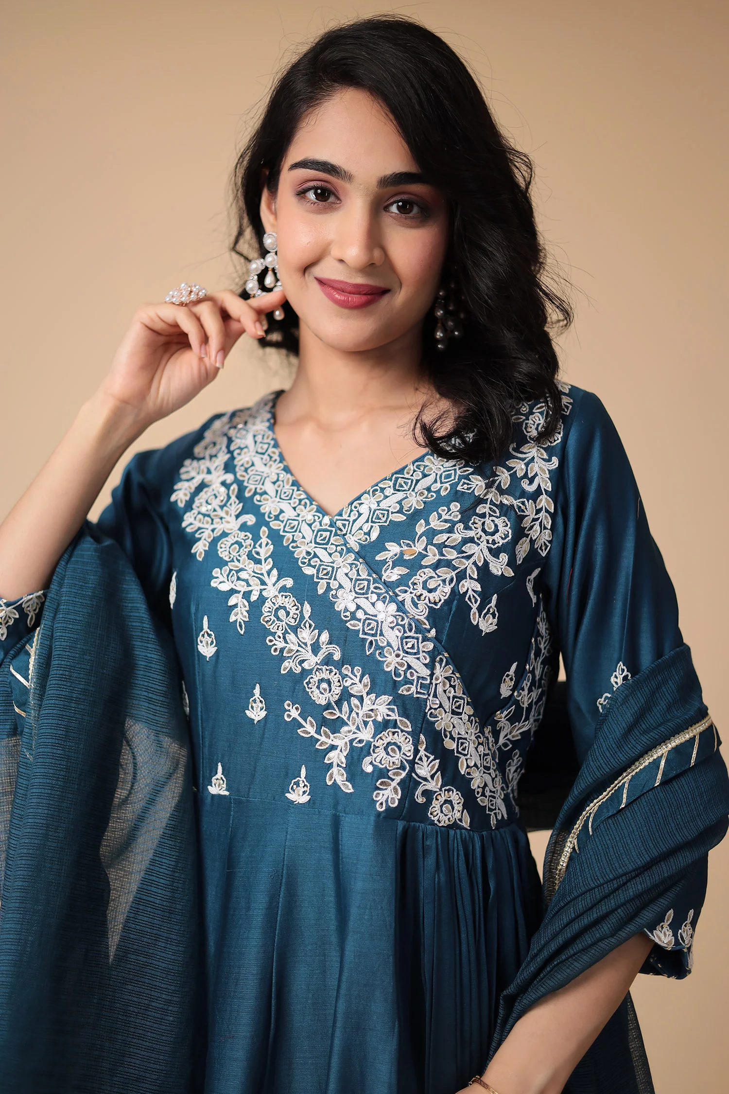 Anarkali Chanderi Silk Suit with Embroidered work - Image 2