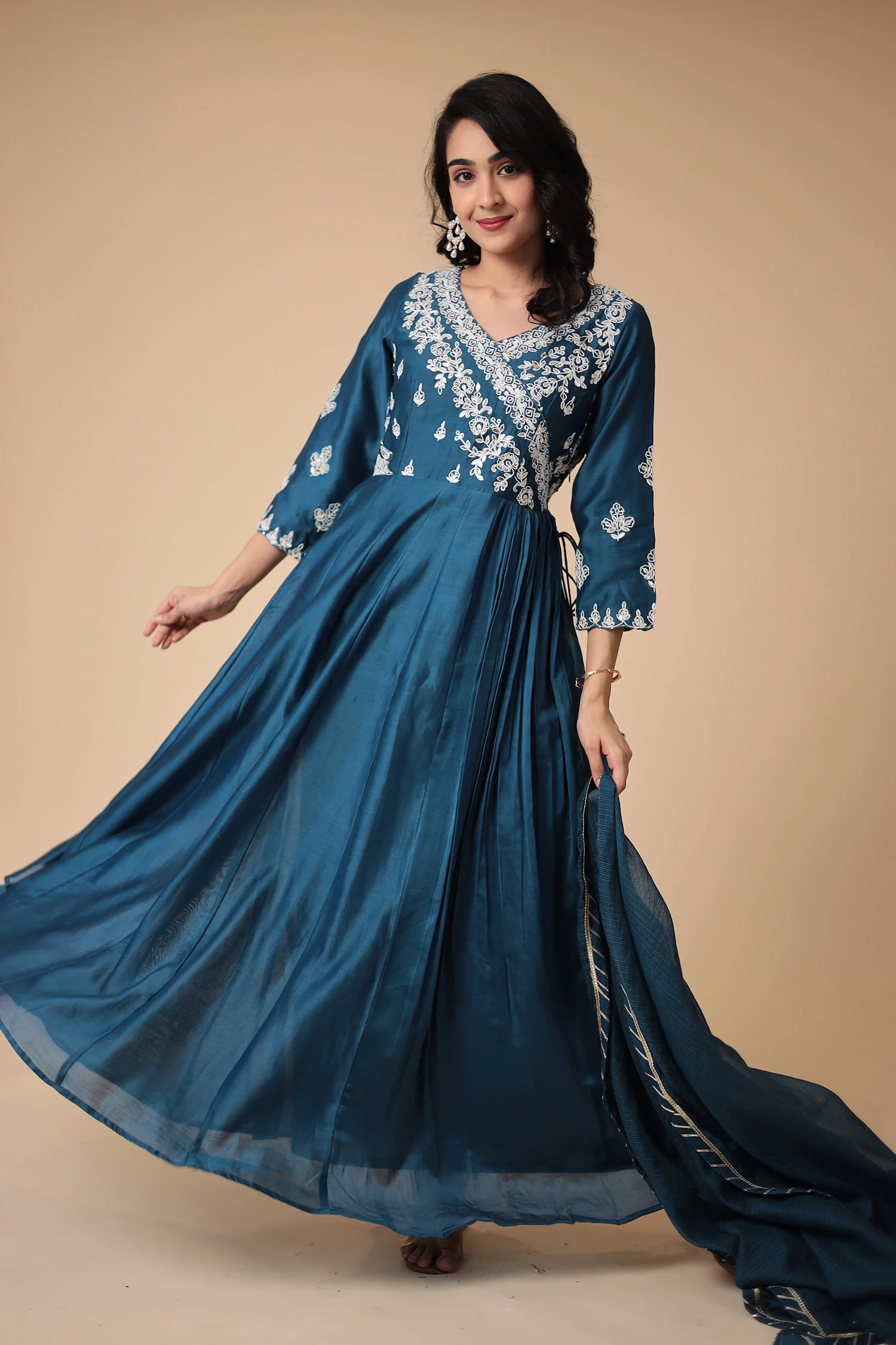 Anarkali Chanderi Silk Suit with Embroidered work - Image 3