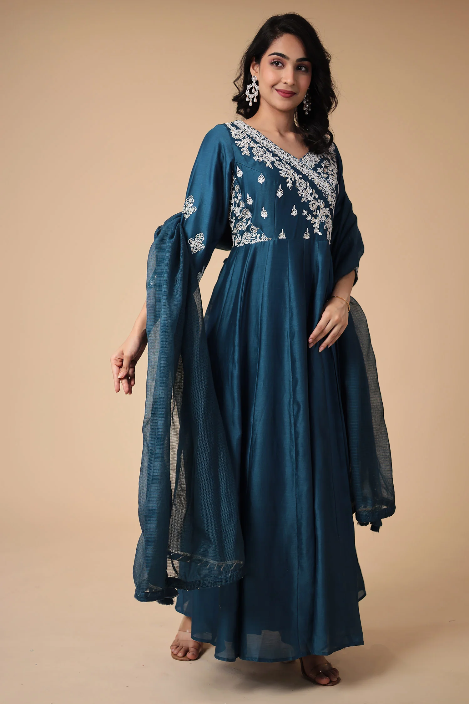 Anarkali Chanderi Silk Suit with Embroidered work - Image 5