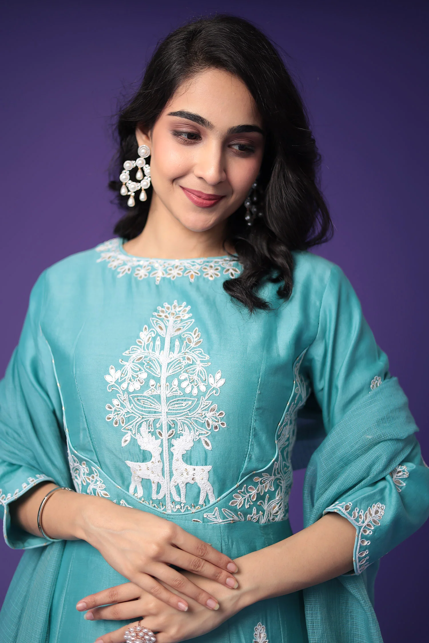 Chanderi Peplum Silk Suit with Embroidered work - Image 2