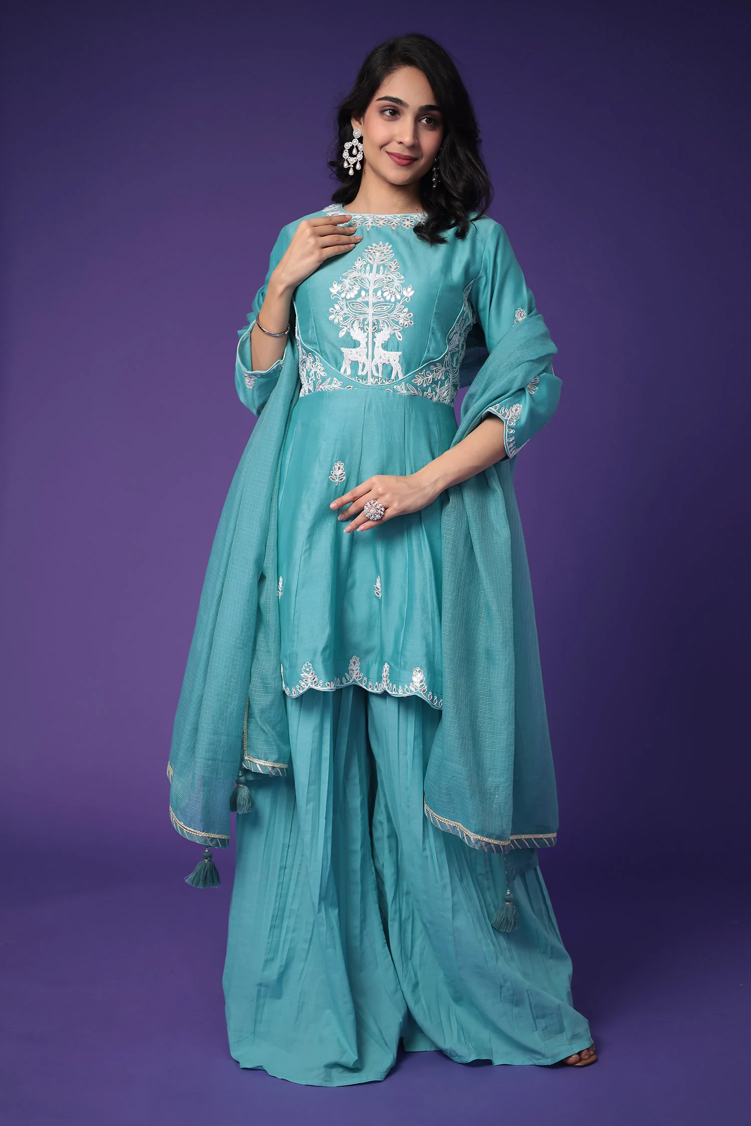 Chanderi Peplum Silk Suit with Embroidered work - Image 3