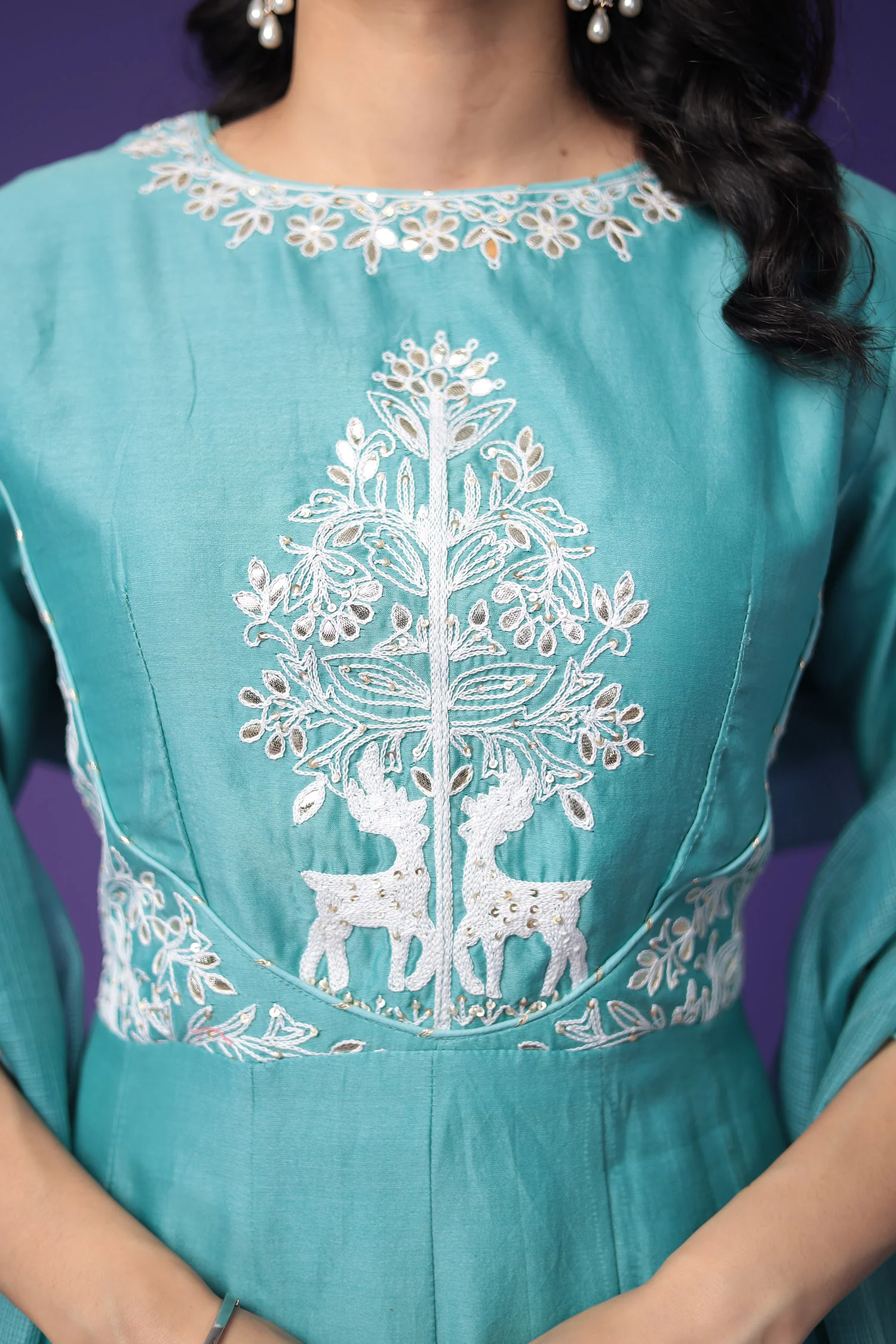 Chanderi Peplum Silk Suit with Embroidered work - Image 4