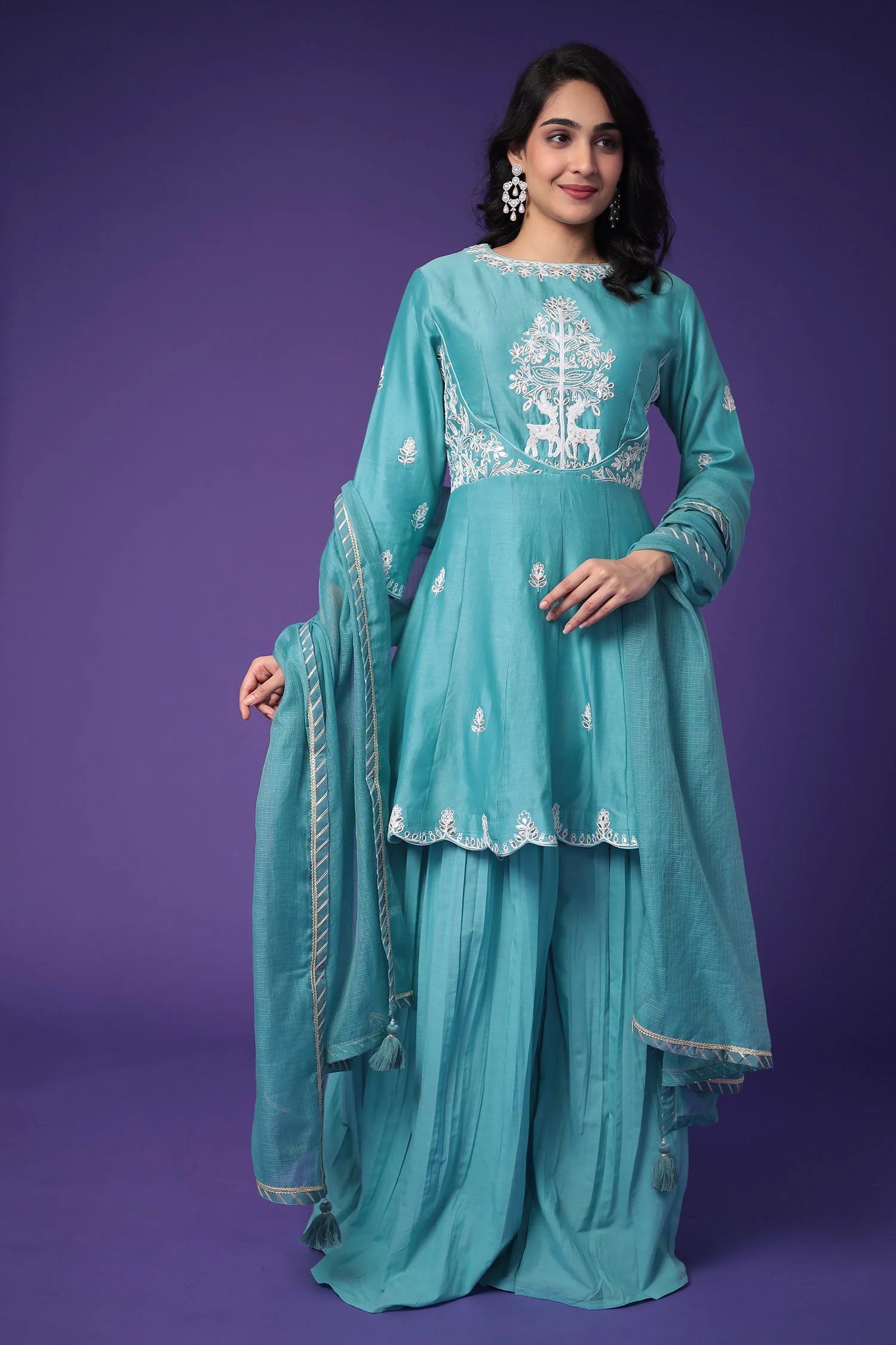 Chanderi Peplum Silk Suit with Embroidered work - Image 5