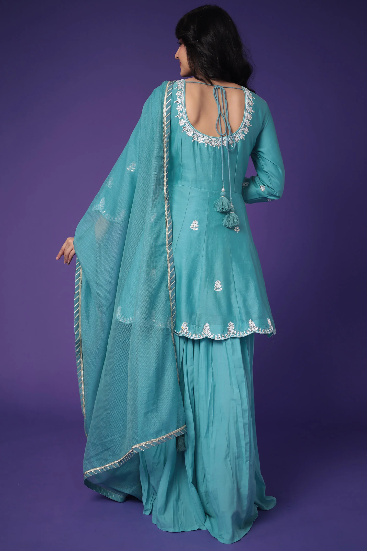 Chanderi Peplum Silk Suit with Embroidered work - Image 7