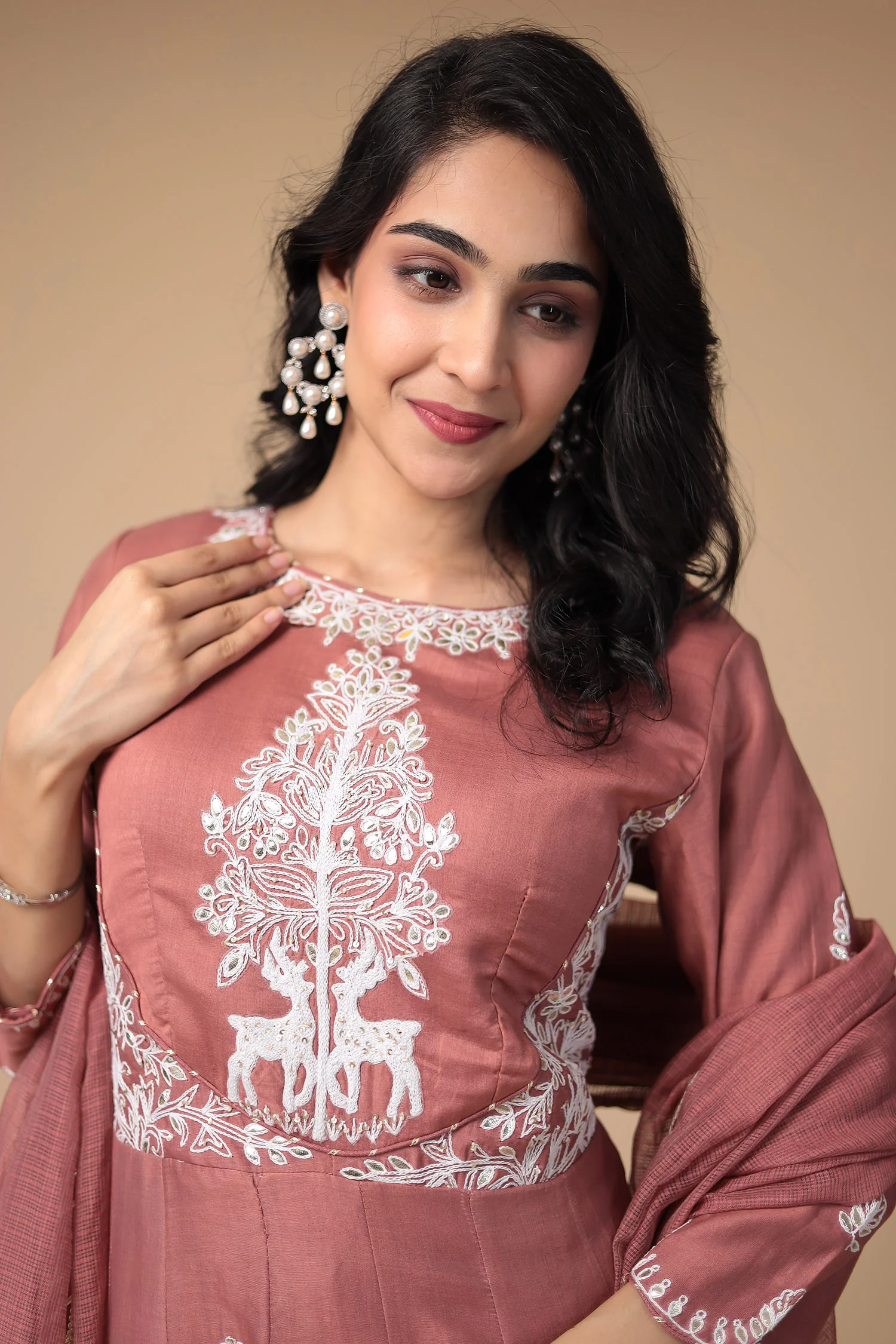 Chanderi Peplum Silk Suit with Embroidered work - Image 2
