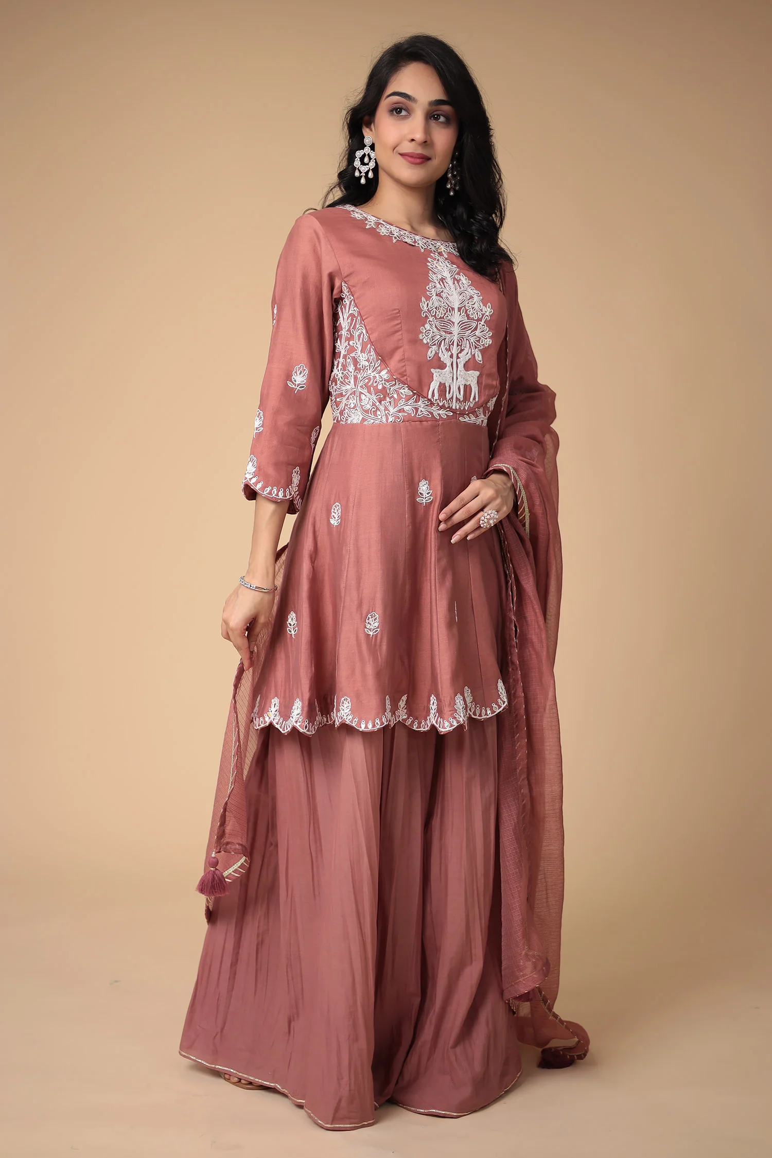 Chanderi Peplum Silk Suit with Embroidered work - Image 3