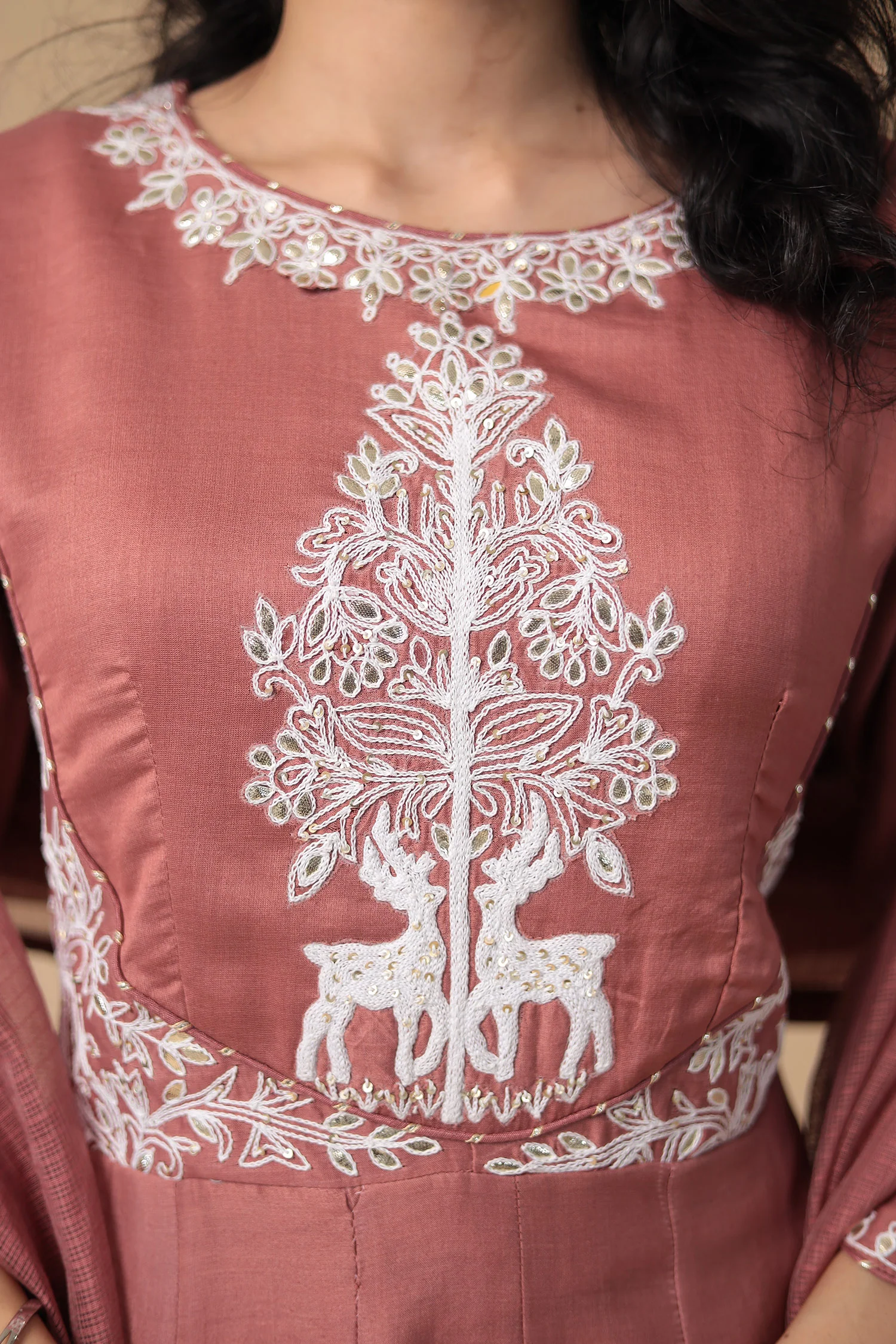 Chanderi Peplum Silk Suit with Embroidered work - Image 4