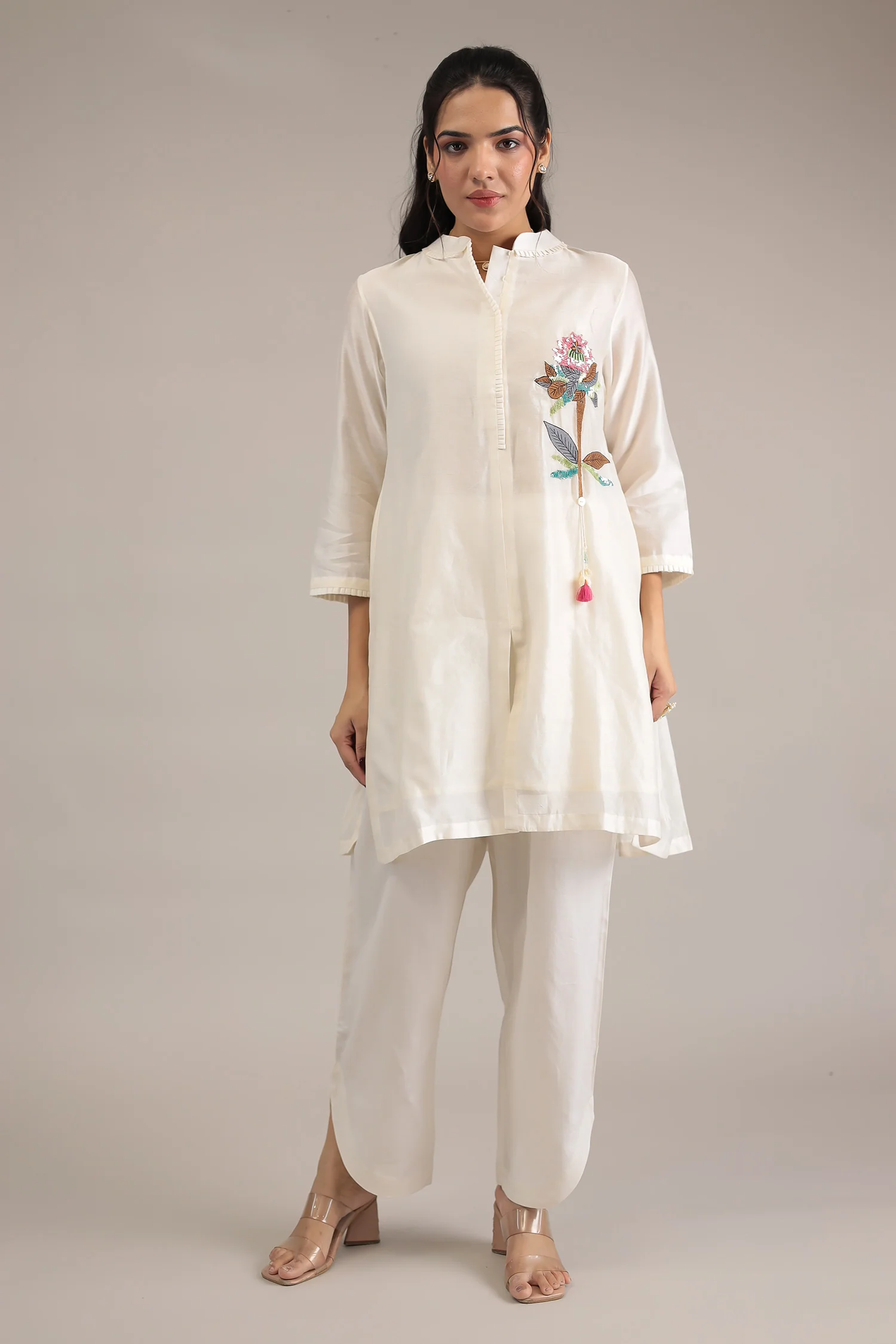 Embroidered Chanderi Silk Suit Embellished with Sequins work