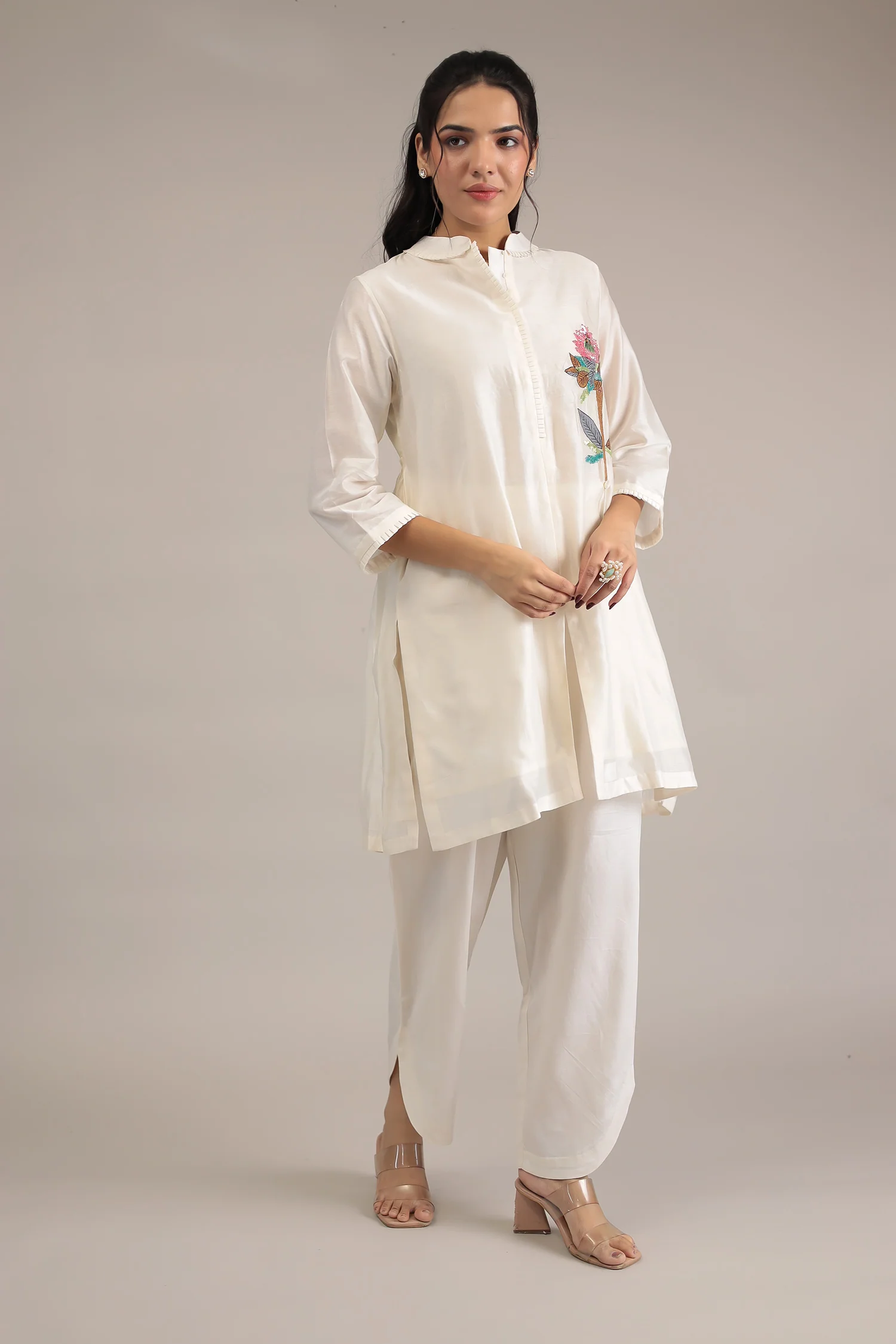 Embroidered Chanderi Silk Suit Embellished with Sequins work - Image 3