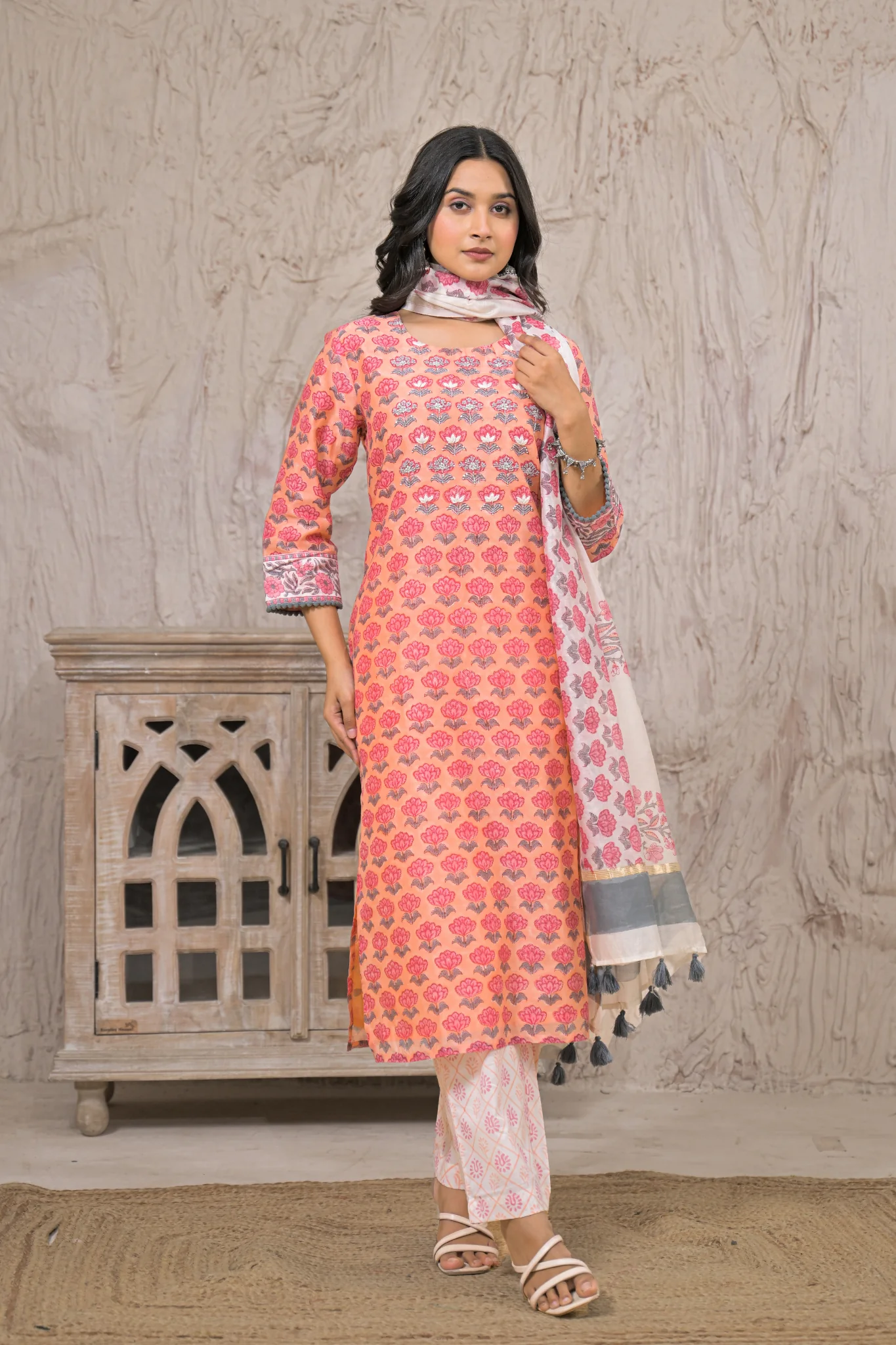 Chanderi Suit with Aari, Pearl, Thread work. - Image 5