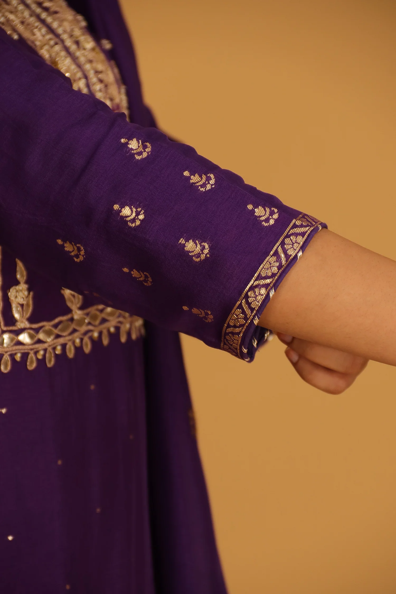 Handloom Chanderi Suit Embroidered with Gota Patti work. - Image 12