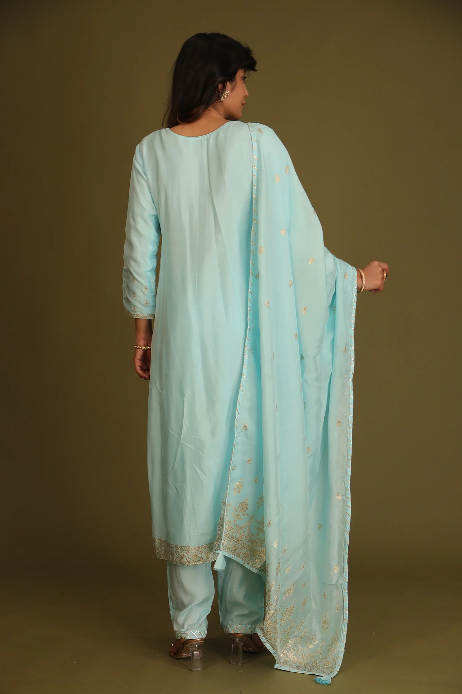 Handloom Chanderi Suit Embroidered with Gota Patti work. - Image 7