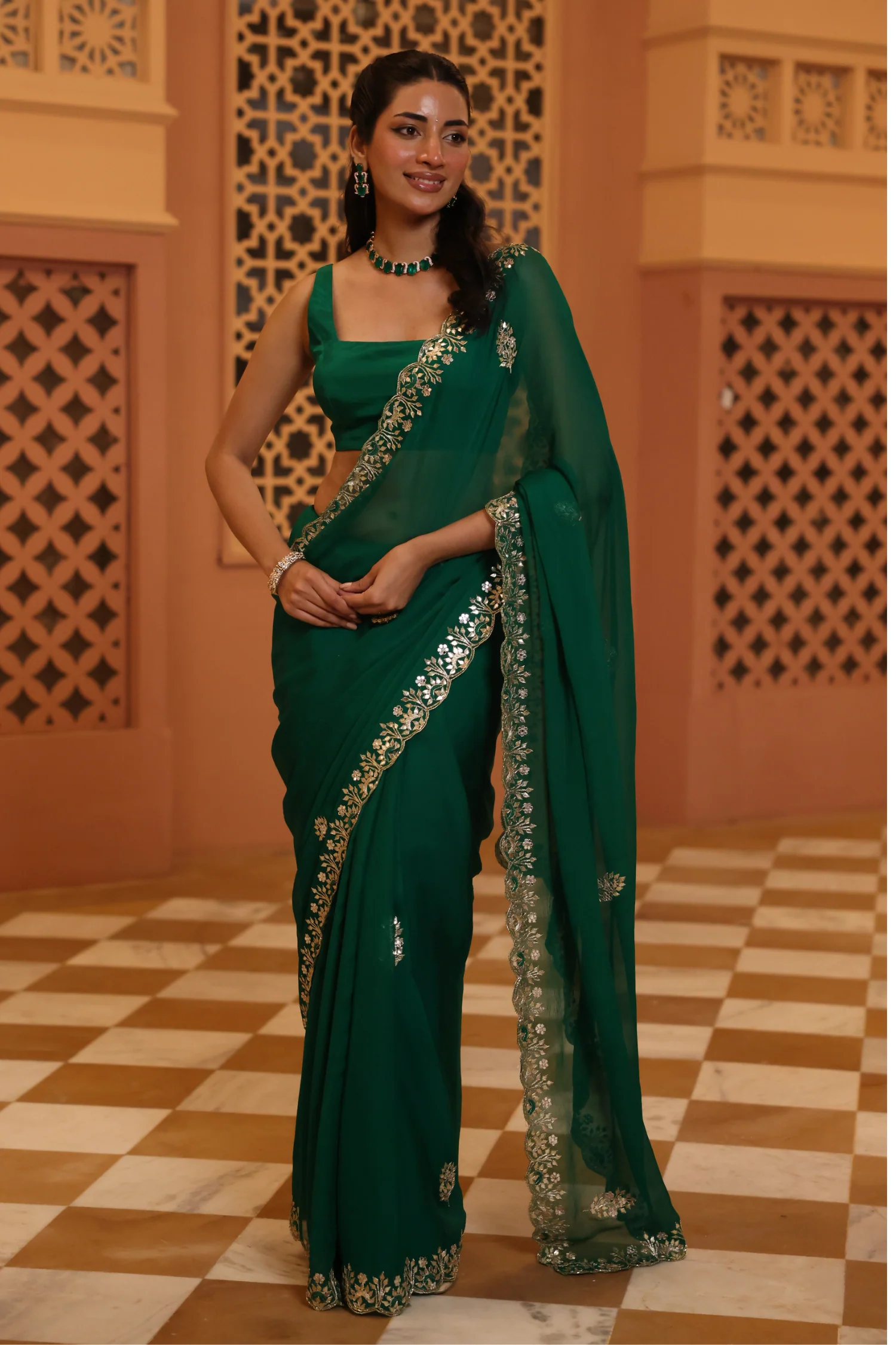 Chiffon Saree with Aari, Gota Patti work.