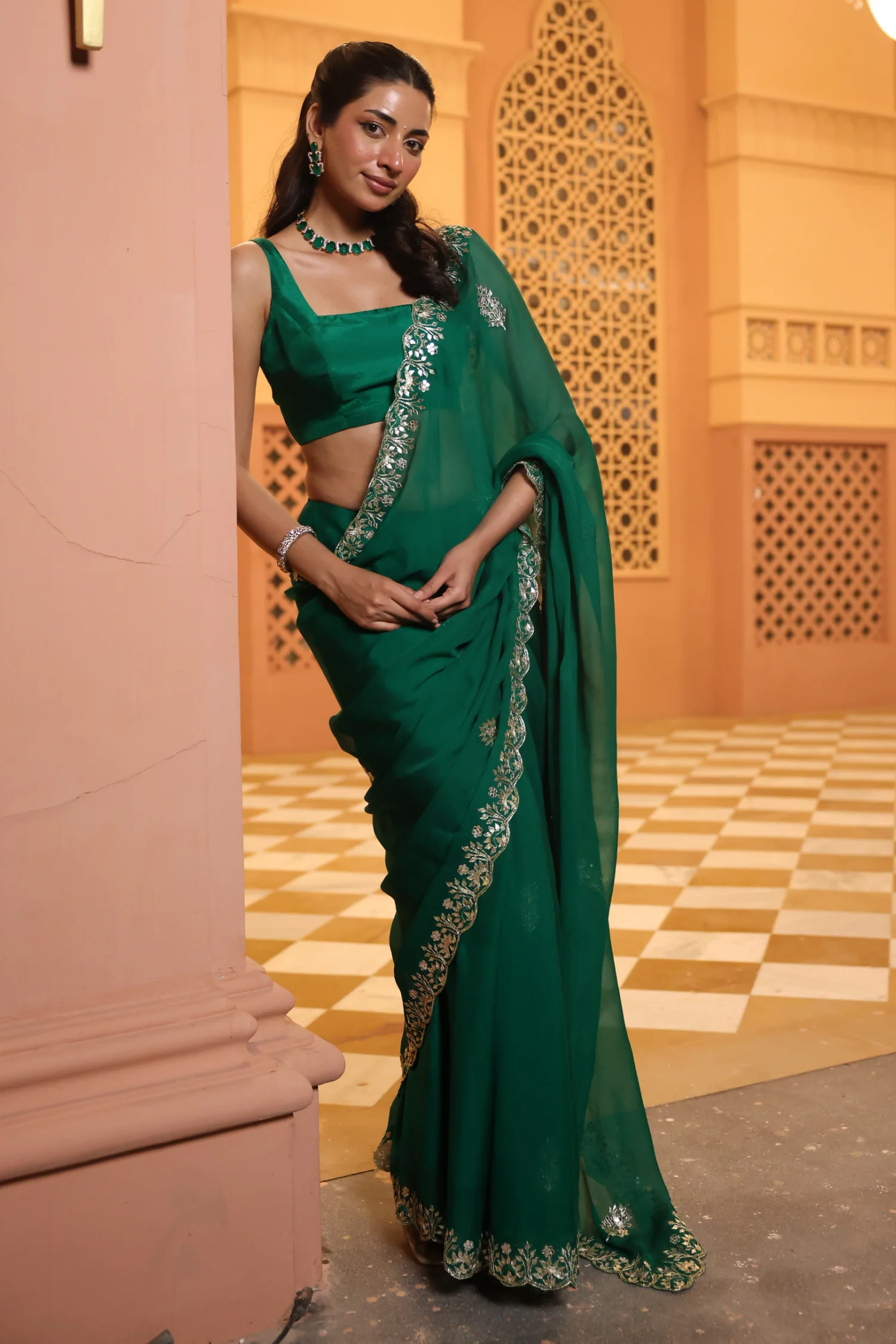 Chiffon Saree with Aari, Gota Patti work. - Image 2
