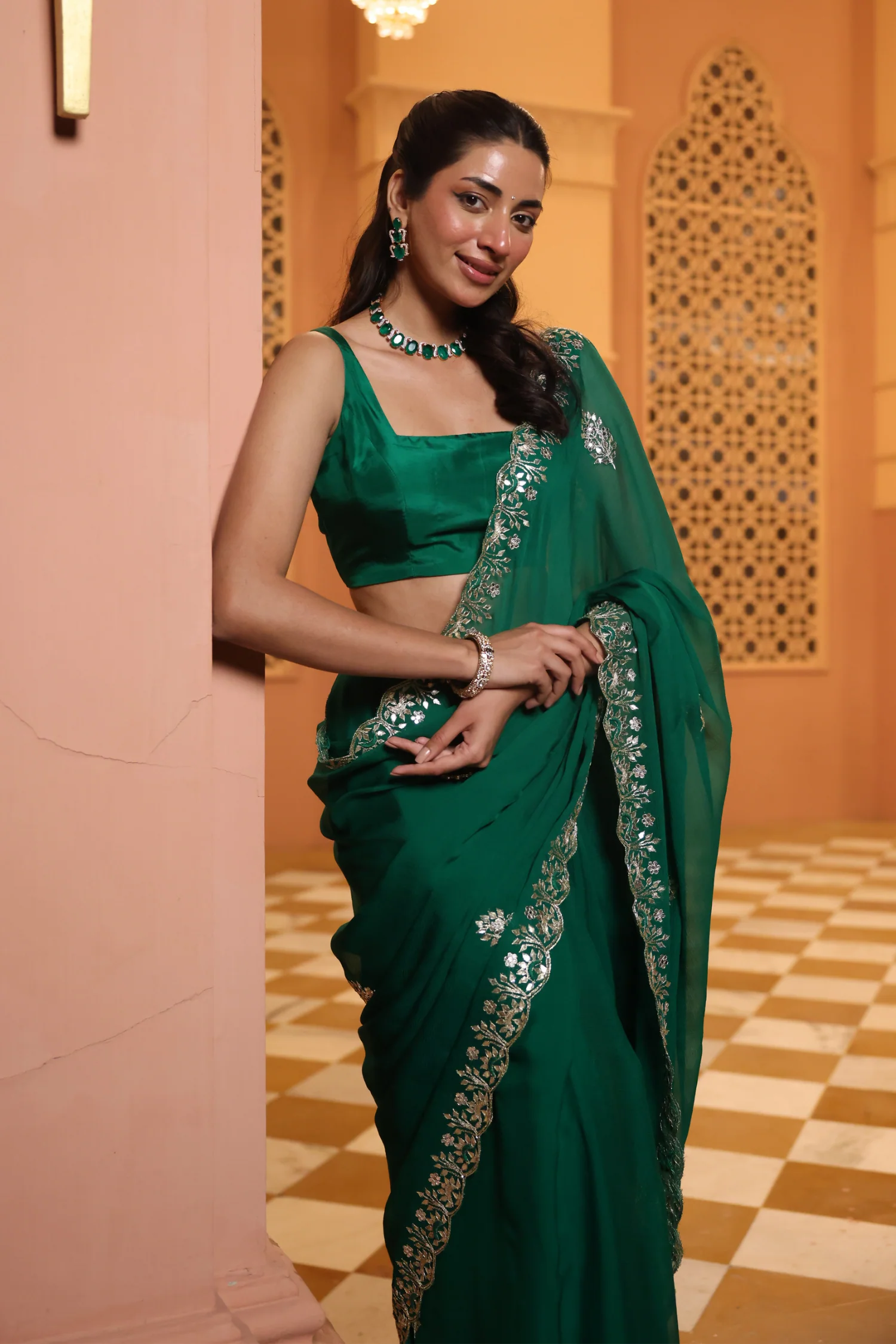 Chiffon Saree with Aari, Gota Patti work. - Image 3