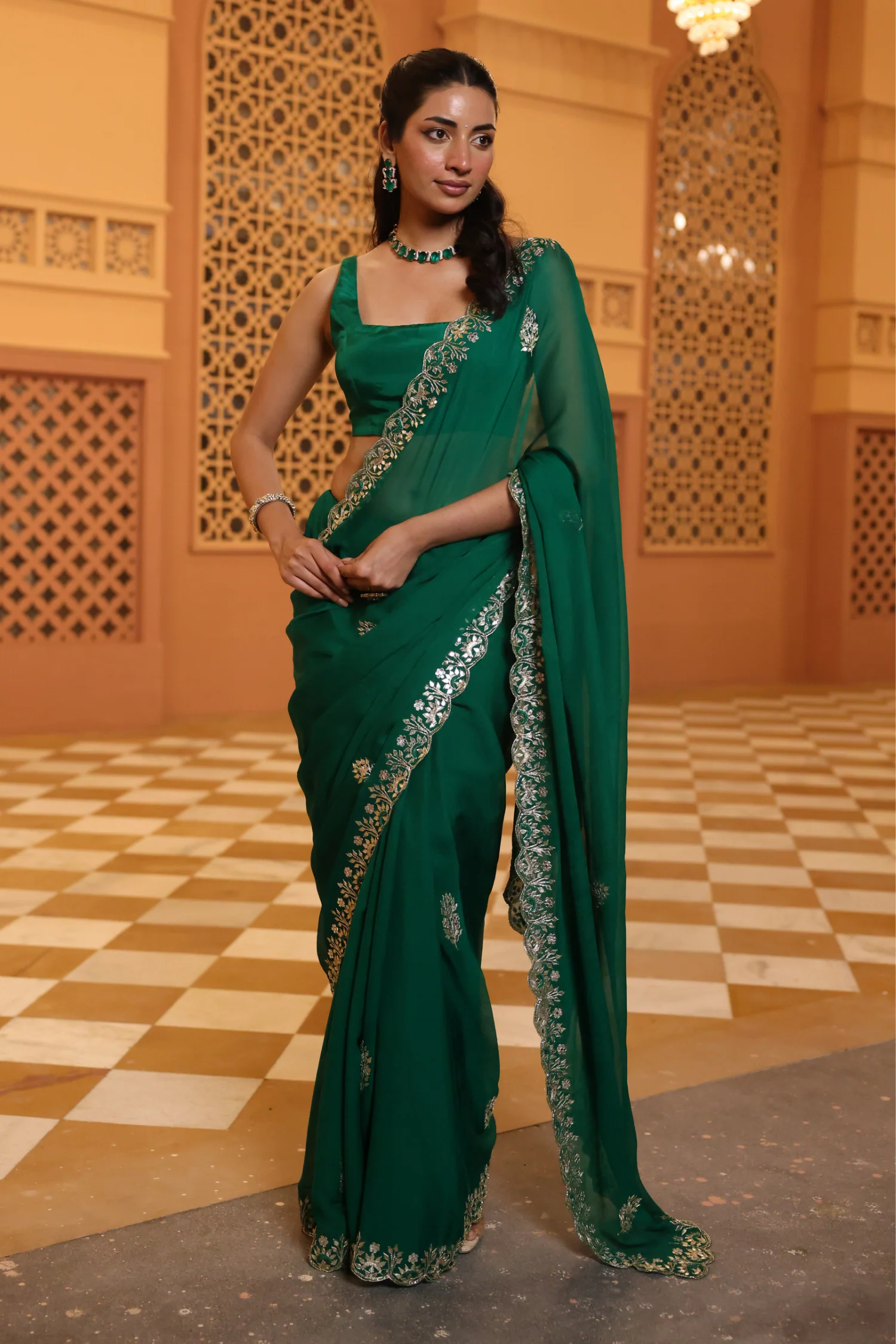 Chiffon Saree with Aari, Gota Patti work. - Image 4