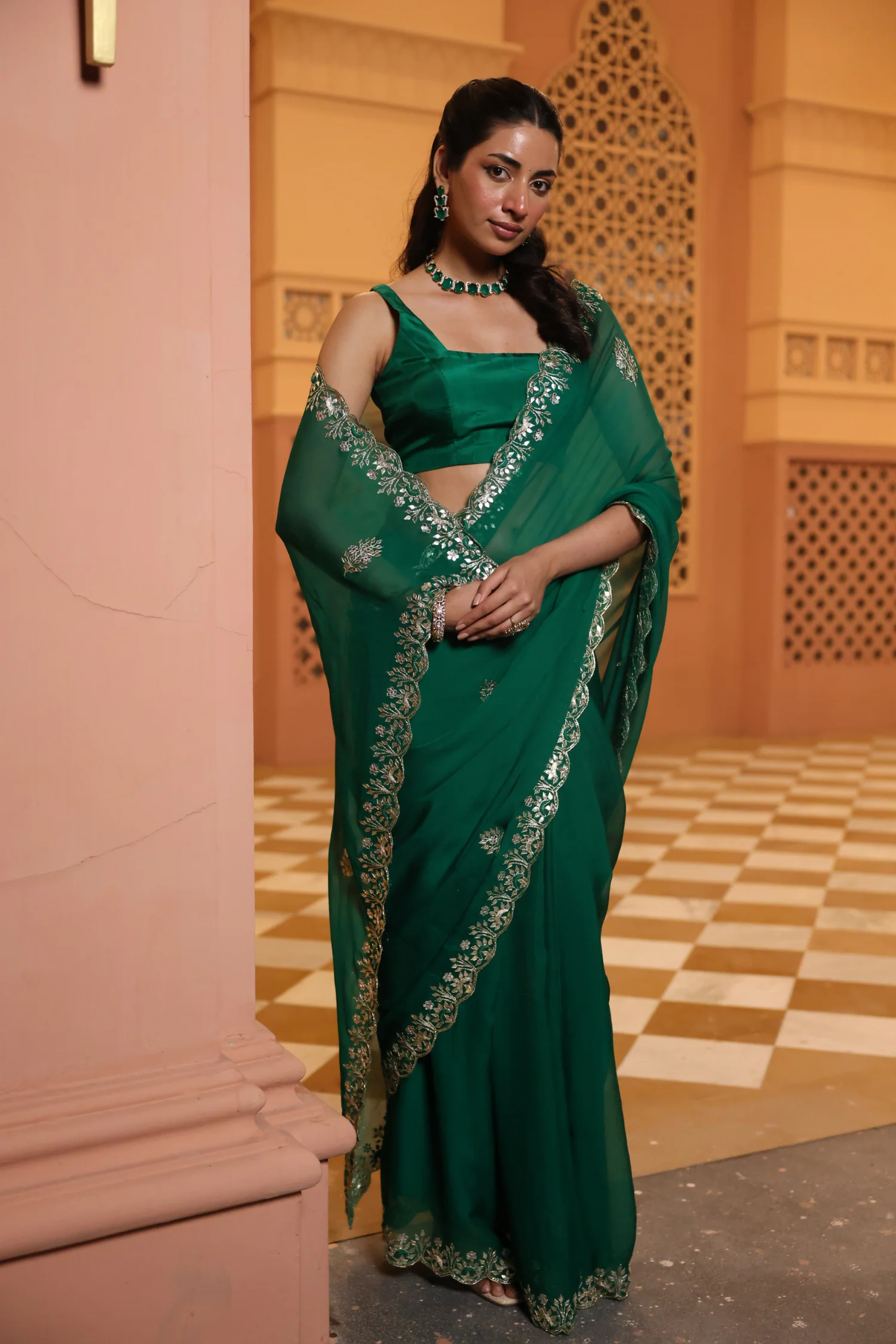 Chiffon Saree with Aari, Gota Patti work. - Image 5