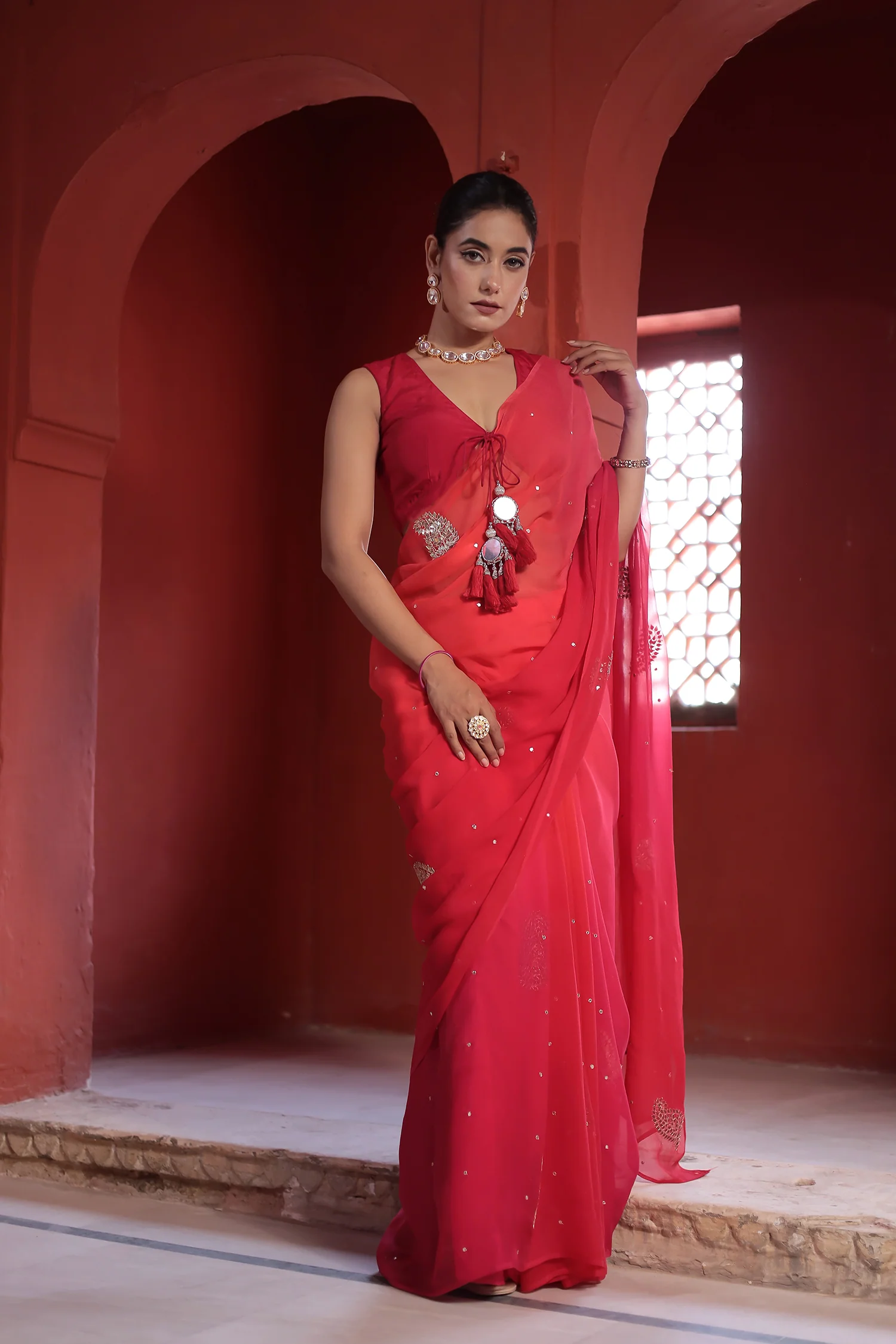 Chiffon Saree with Aari, Gota Patti work. - Image 3