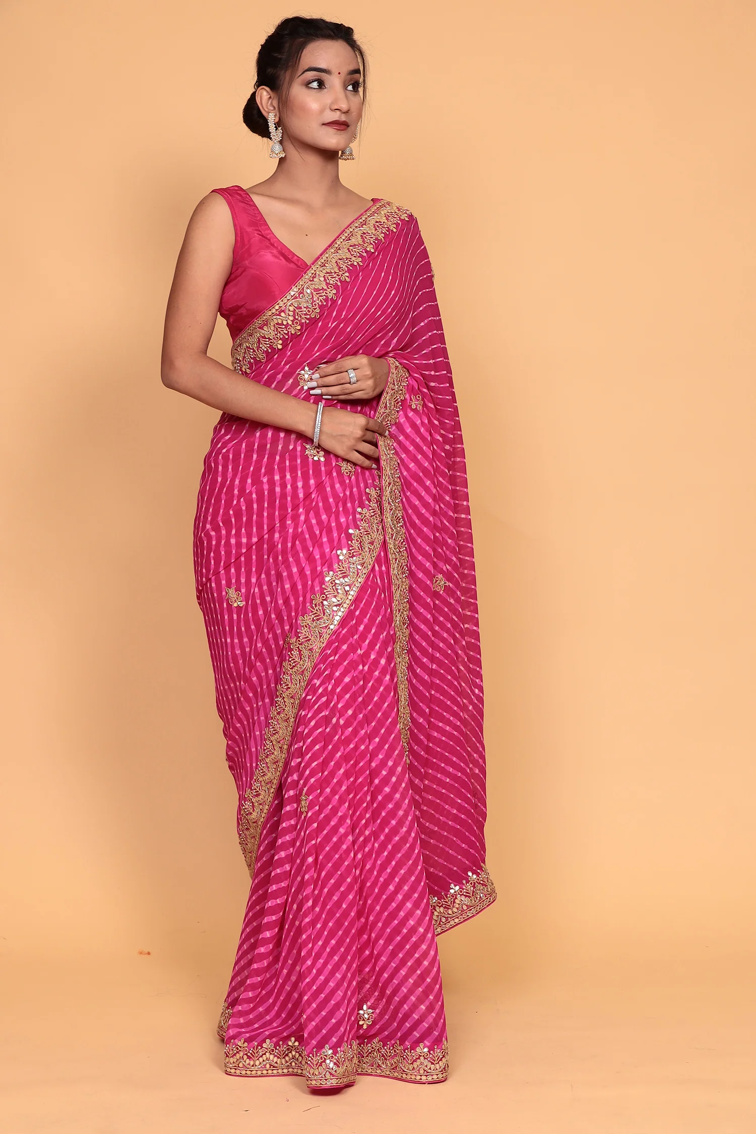 Chiffon Saree with Gota Patti, Mothra work. - Image 3