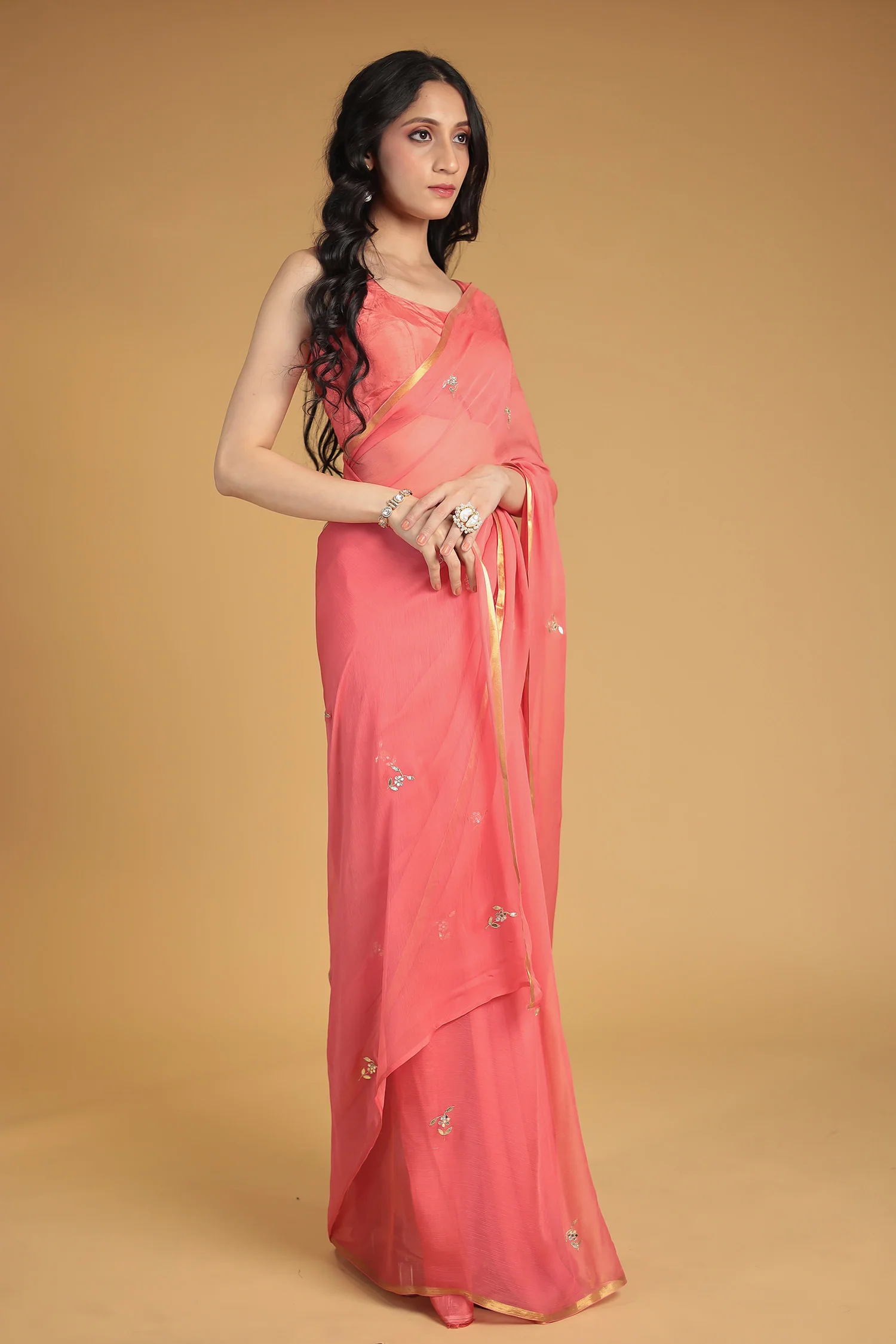 Chiffon Saree with Aari and Gota Patti work - Image 3