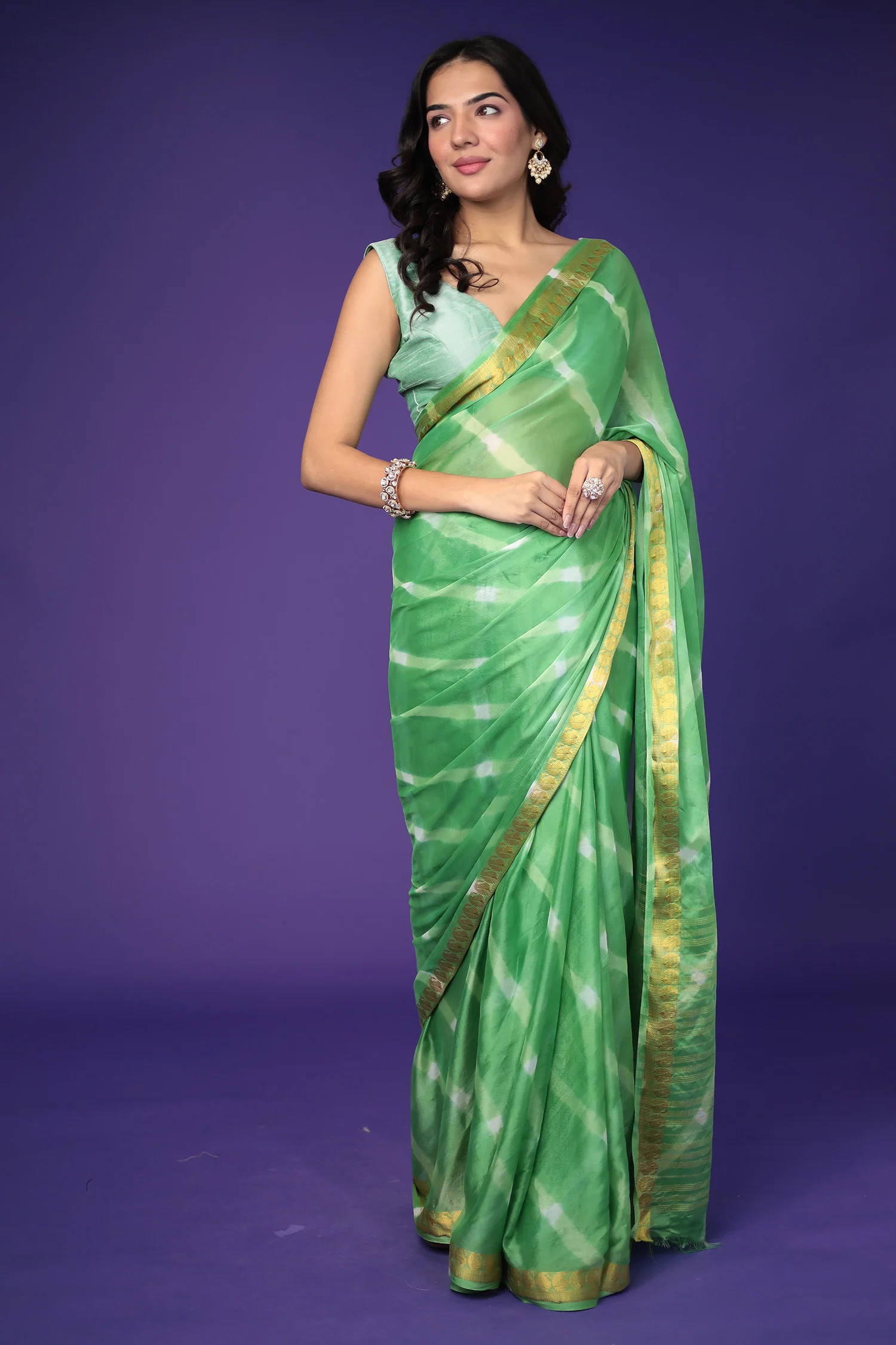Leheriya Chiffon Saree with Gota Border - Image 2